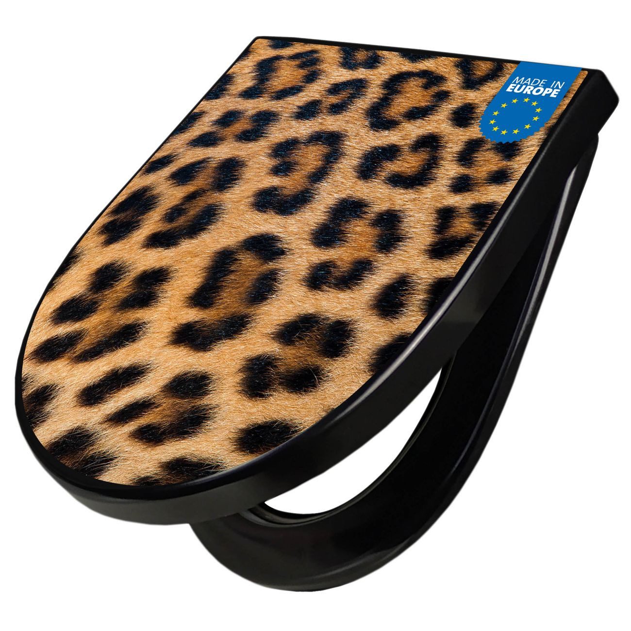 banjado WC-Sitz Premium D-Form mit Absenkautomatik Motiv Leopardenfell (umweltfreundliches Material, Softclose Absenkautomatik), 45 x 36,4 x 4