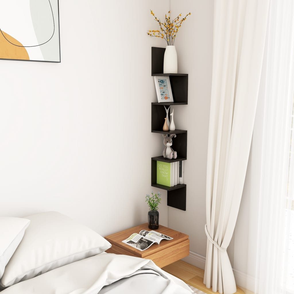 furnicato Wandregal Eckregal Holzwerkstoff Schwarz 20x20x127,5 cm, 1-tlg., Stabile Wandablage mit viel Stauraum für Wohnzimmer oder Schlafzimmer