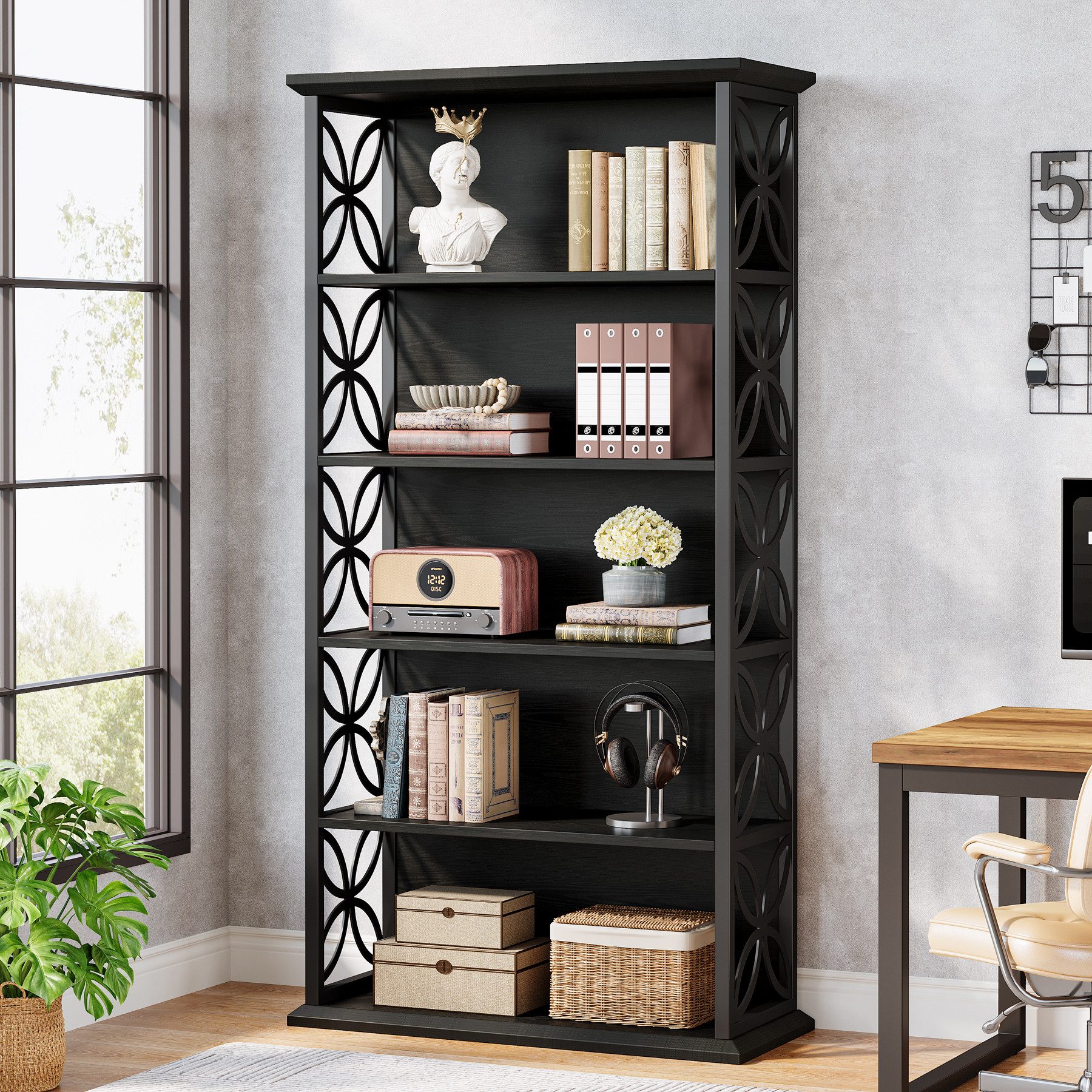 Tribesigns Bücherregal 6-stufiges Lagerregal mit Metallrahmen, 180 cm, Bücherschrank