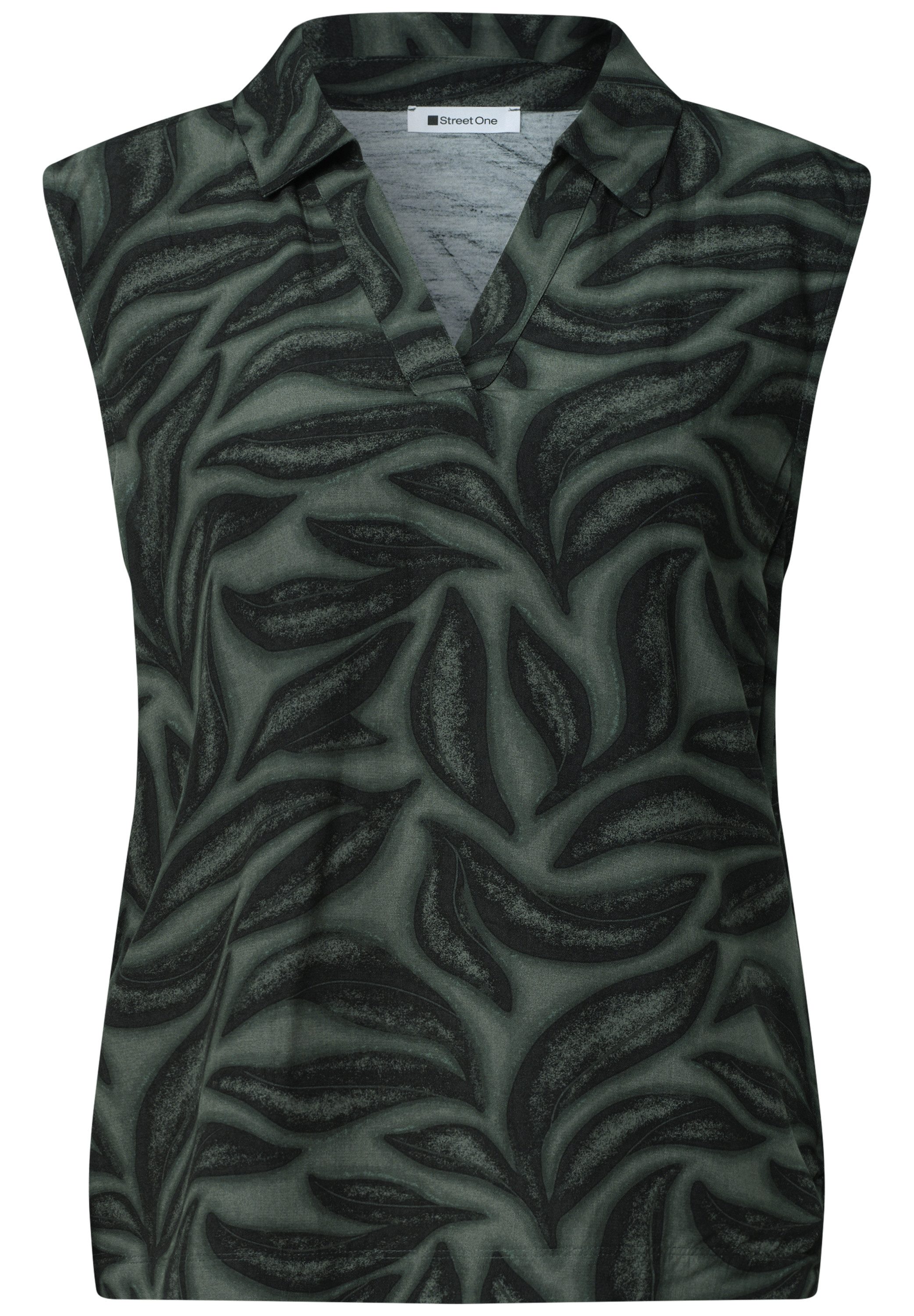 STREET ONE Langarmshirt Top mit Kragen und Strukturmix