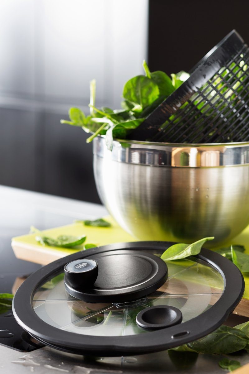 RÖSLE Salatschleuder Salatschleuder mit Glasdeckel u. Frischhaltedeckel