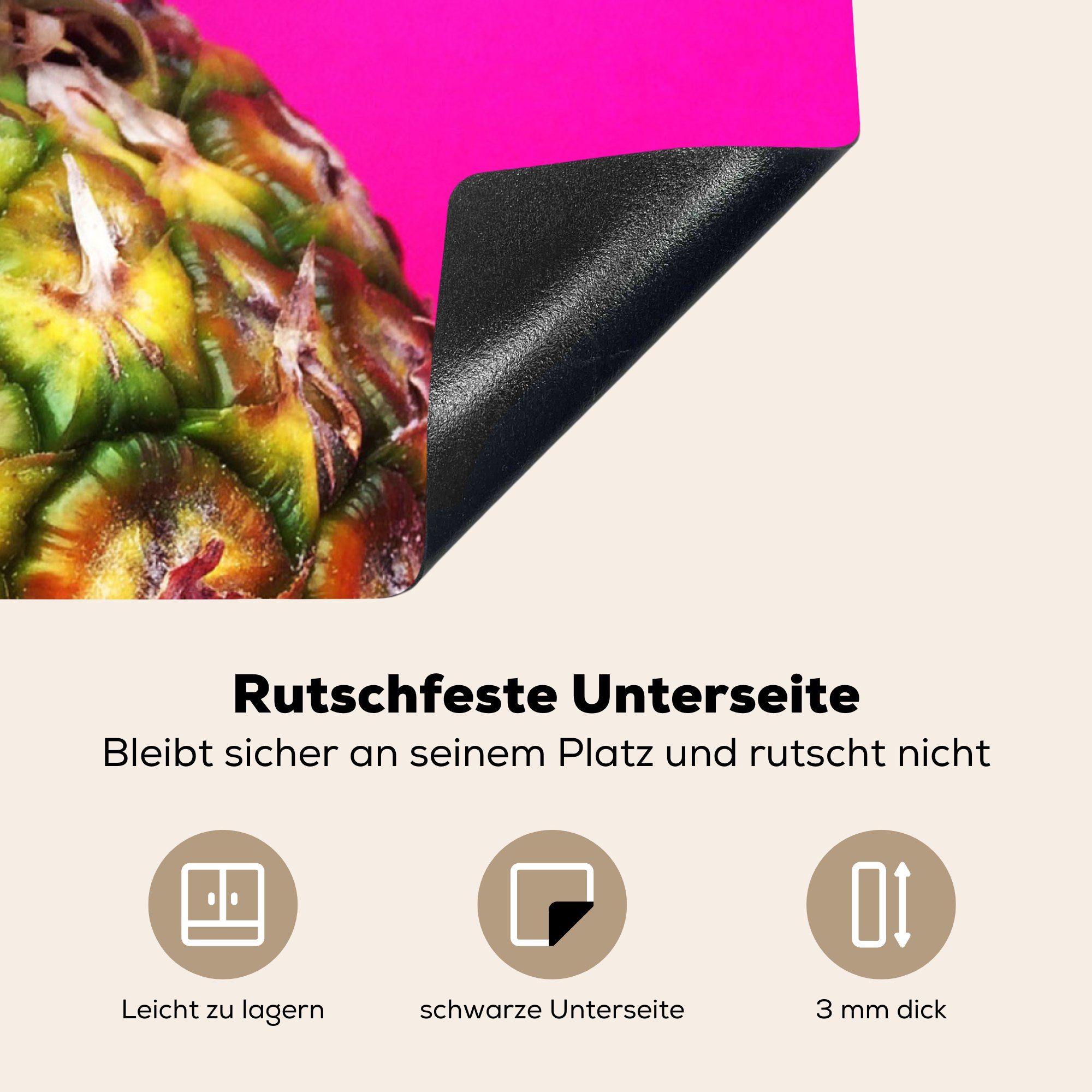 (1 tlg), Rosa, küche MuchoWow Arbeitsplatte - Obst für Ananas cm, - Ceranfeldabdeckung, 78x78 Vinyl, Herdblende-/Abdeckplatte