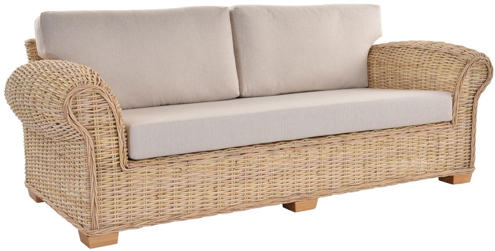 Krines Home Wintergarten Polster Liegesofa Chester Loungesofa 3-Sitzer Couch/ Rattan-Sofa