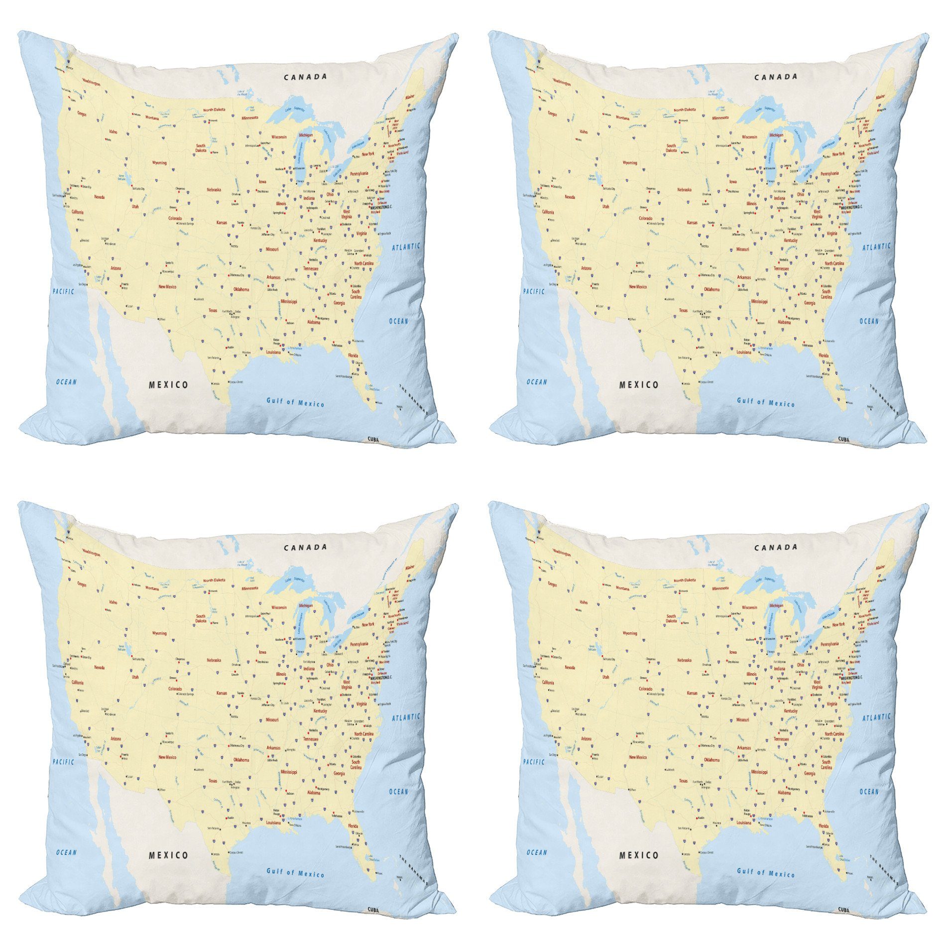 Stück), (4 Digitaldruck, Accent Doppelseitiger Städte Amerika Interstate Karte Abakuhaus Modern Kissenbezüge