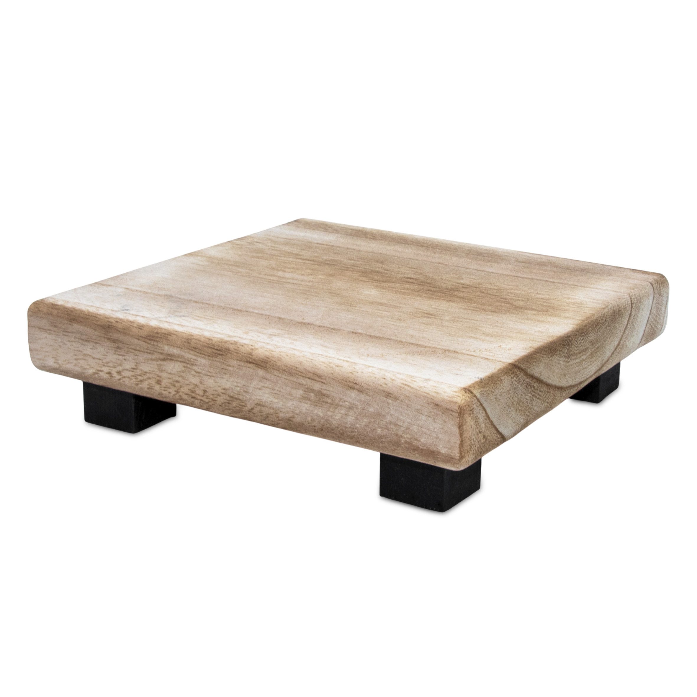 Spetebo Blumenhocker Holz eckig mit schwarzen Füßen (natur, 1 St., Deko Podest), Mini Pflanzenhocker auf 4 Füßen