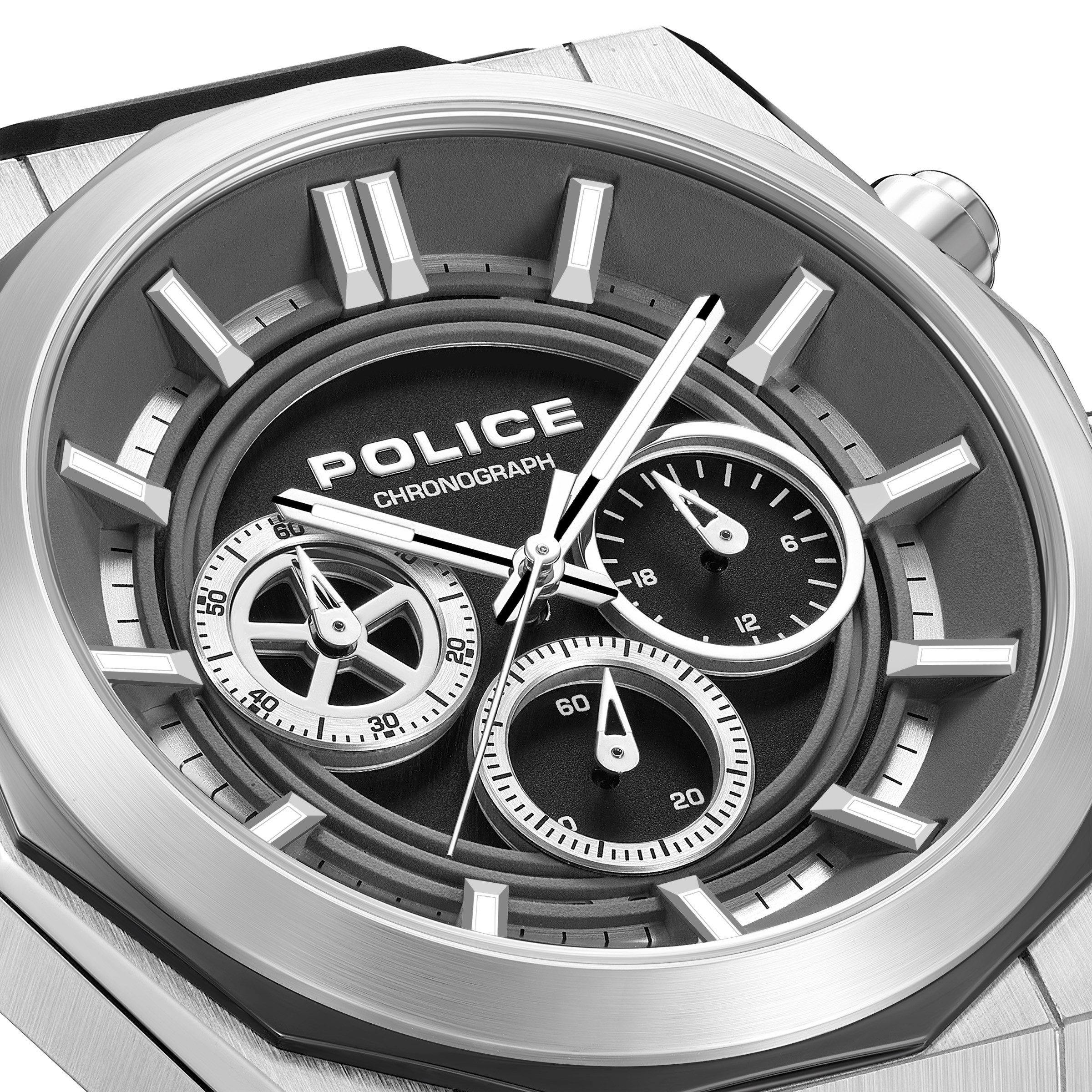 Police Chronograph Steward PEWGO0093702, Quarzuhr, Armbanduhr, Herrenuhr, Silikonarmband, analog, Stoppfunktion
