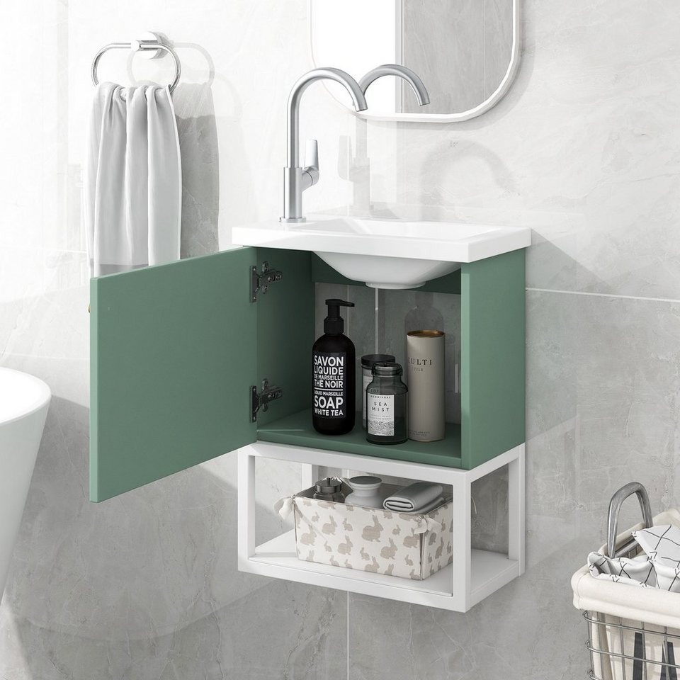 OKWISH Waschbeckenunterschrank Badezimmerschrank, mit  Waschtischunterschrank 40 cm (Waschtischunterschrank hängend weiß und grün)