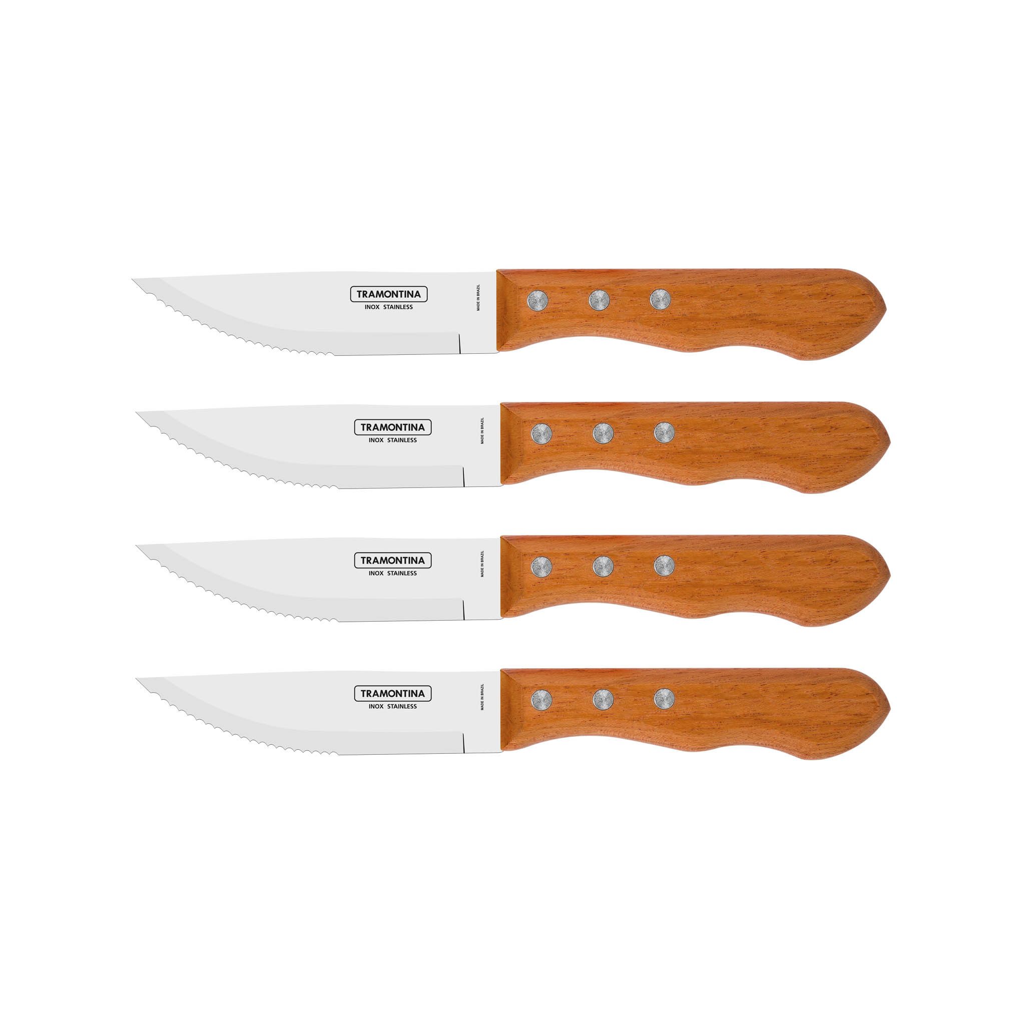Tramontina Steakmesser DYNAMIC Steakmesser Jumbo (4 Stück), 4-tlg. Set, rostfreier Edelstahl, Holzgriff