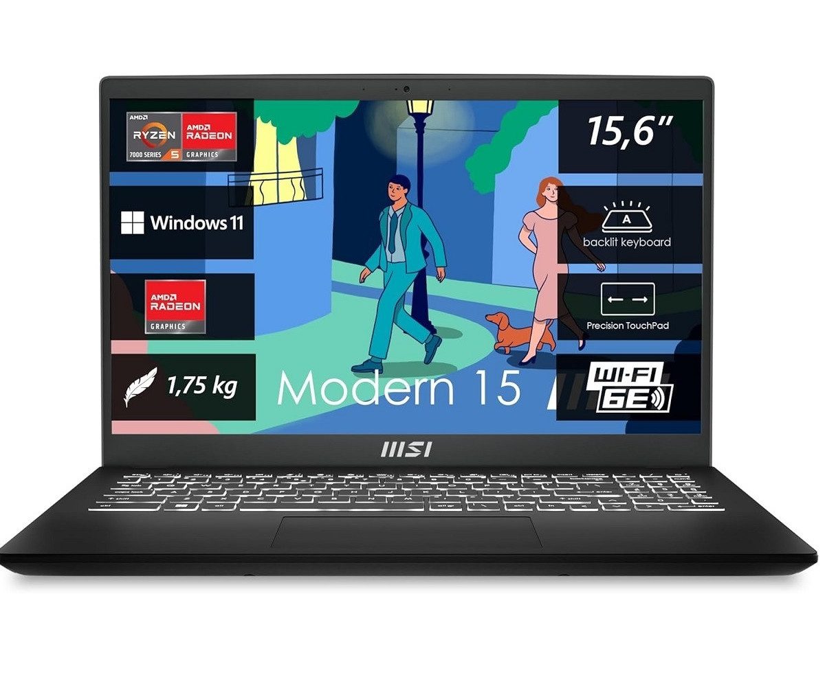 MSI Modern 15 B7M AMD Ryzen 5 - 16GB RAM - 512GB SSD - Windows 11 Home Notebook (39,6 cm/15,6 Zoll, AMD Ryzen 5 7430U, Radeon Graphics, 16 GB, 512 GB SSD)