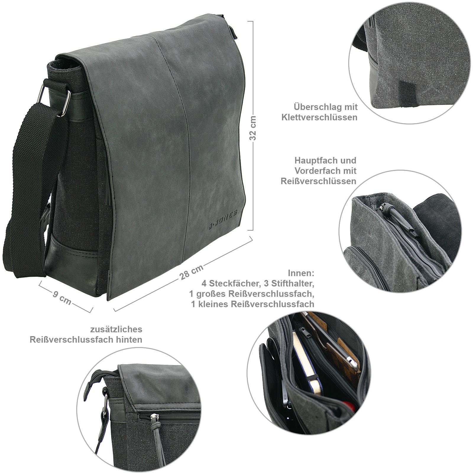 J JONES JENNIFER JONES Schultertasche Umhängetasche aus Canvas - Messenger günstig online kaufen