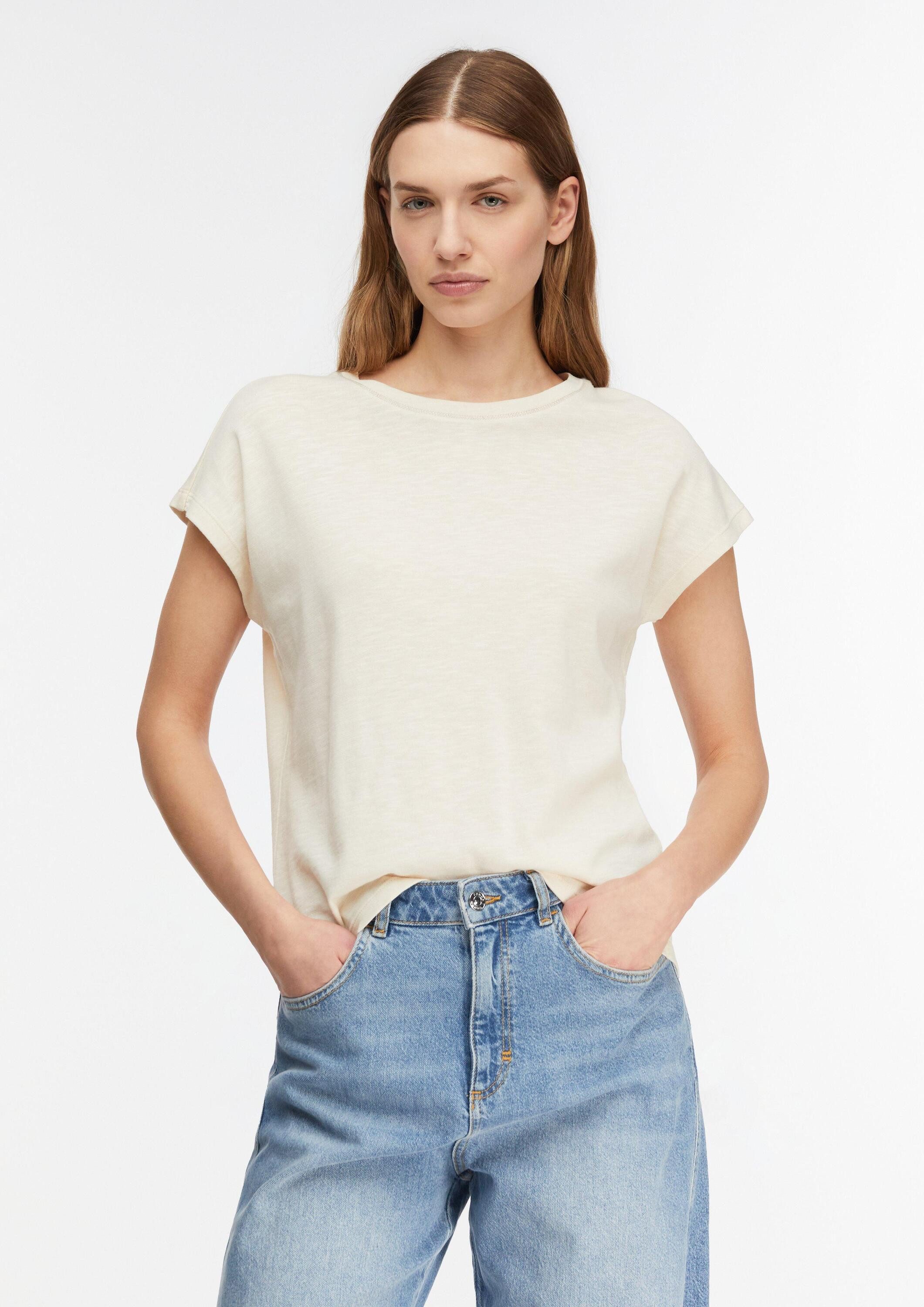 comma Kurzarmshirt T-Shirt T-Shirt in Flammgarnstruktur im Regular Fit