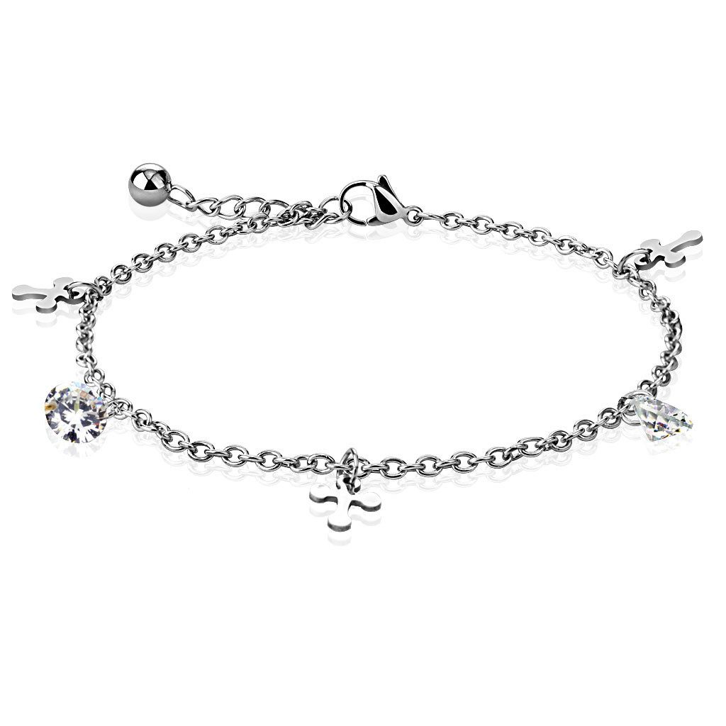 Armband Bettelarmband Kreuz & Kristall Silber aus Edelstahl Damen