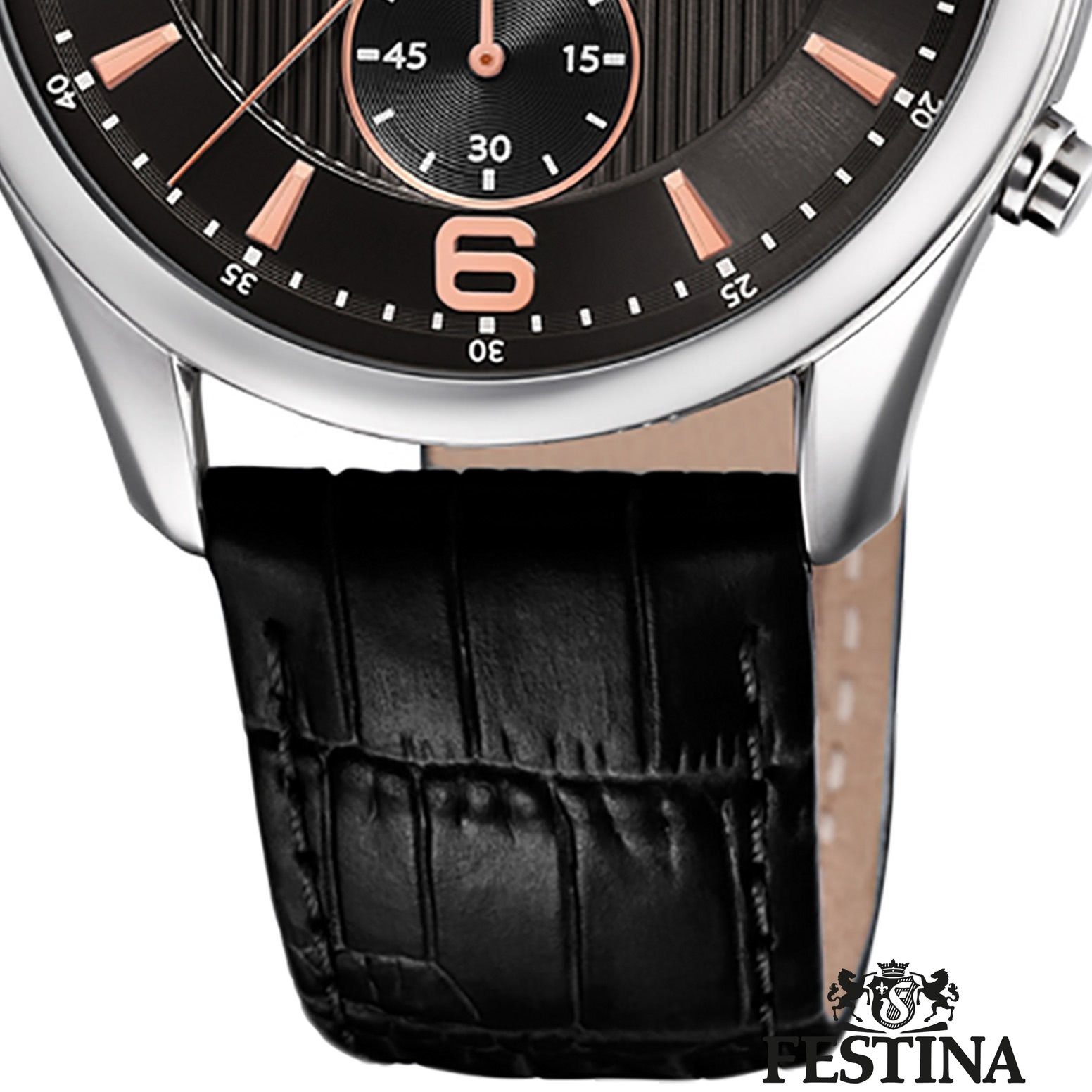 Festina Quarzuhr Festina Herren Uhr F6855/7 Sport Leder, Herren Armbanduhr  rund, Lederarmband schwarz, Leuchtzeiger