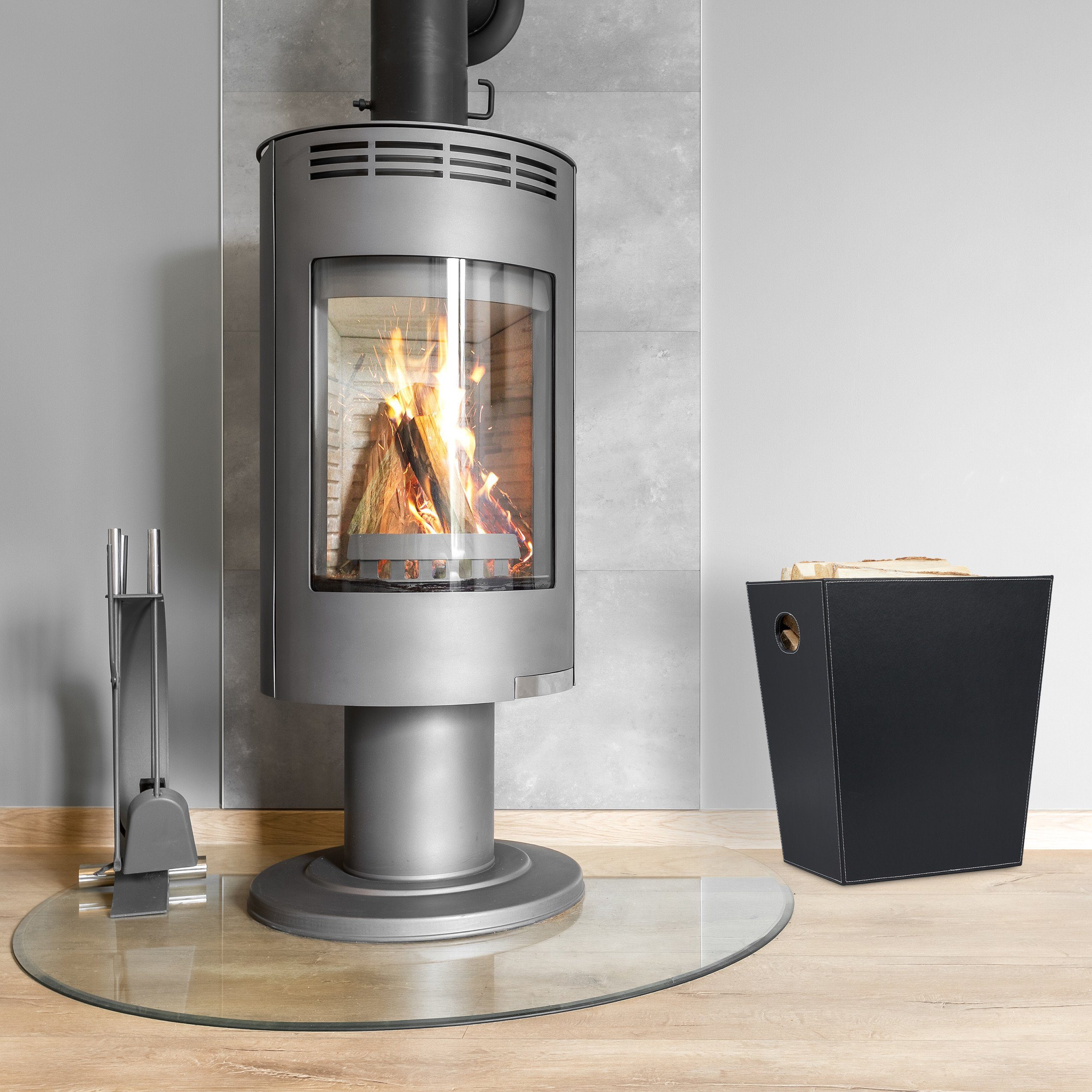 relaxdays Kaminholzkorb Holzkorb Kunstleder mit Griffen günstig online kaufen