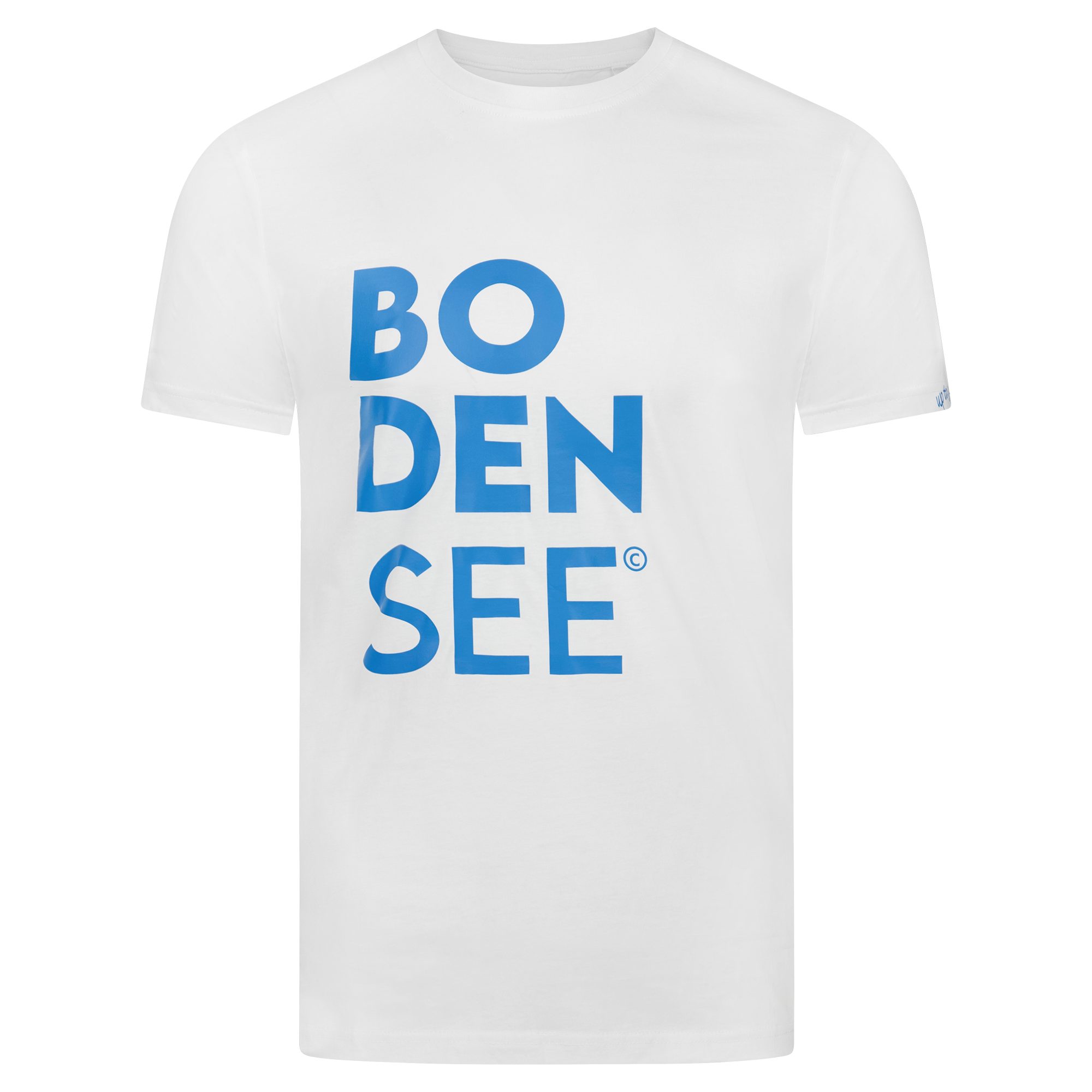 uptolake Herren T-Shirt aus design Bodensee mit für Baumwolle Schriftzug Weiß/Cobalt-Blau Bio