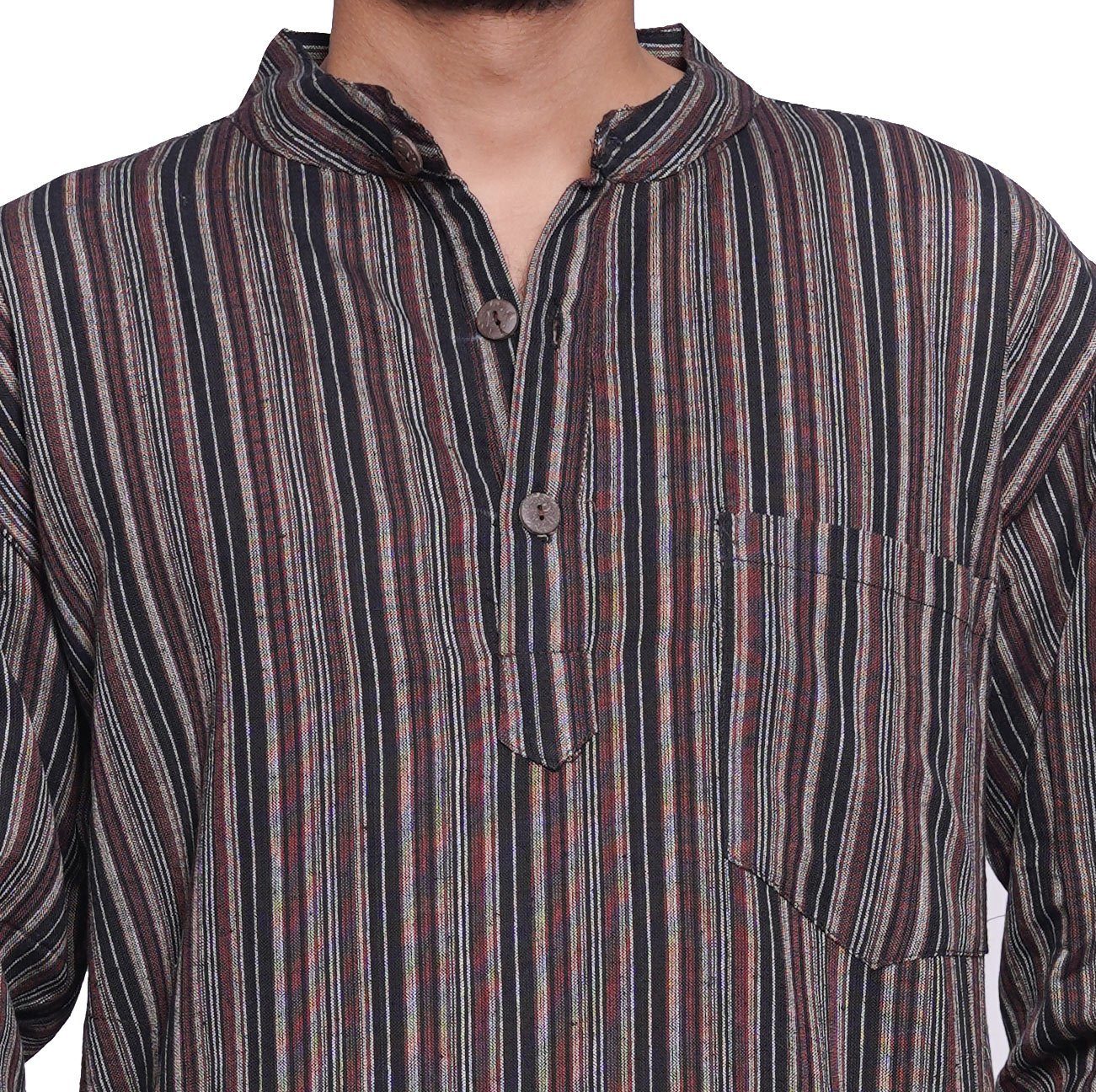 SIMANDRA Streifenhemd Herren Kurta Klassisch Gestreift Braun