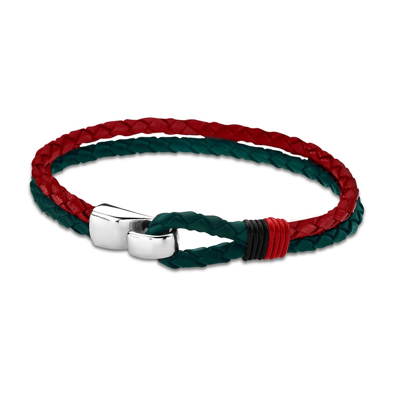 Lotus Style Armband Lotus Style Armband grün rot silber (Armband), für Herren aus Edelstahl (Stainless Steel), Echtleder