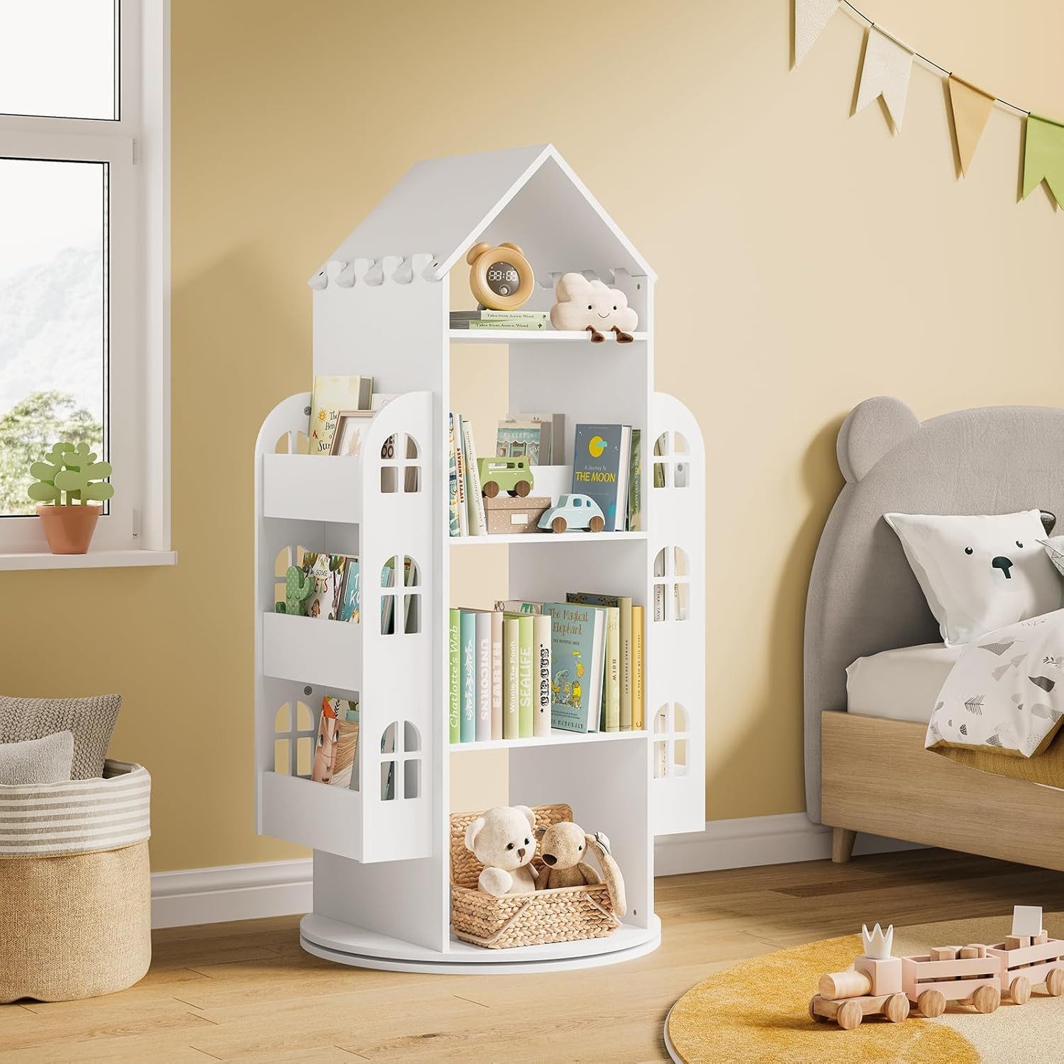 Woltu Kinderregal, Kinderregal, Bücherregal, weiß, mit 4 Ebenen 2 Seitenreg günstig online kaufen