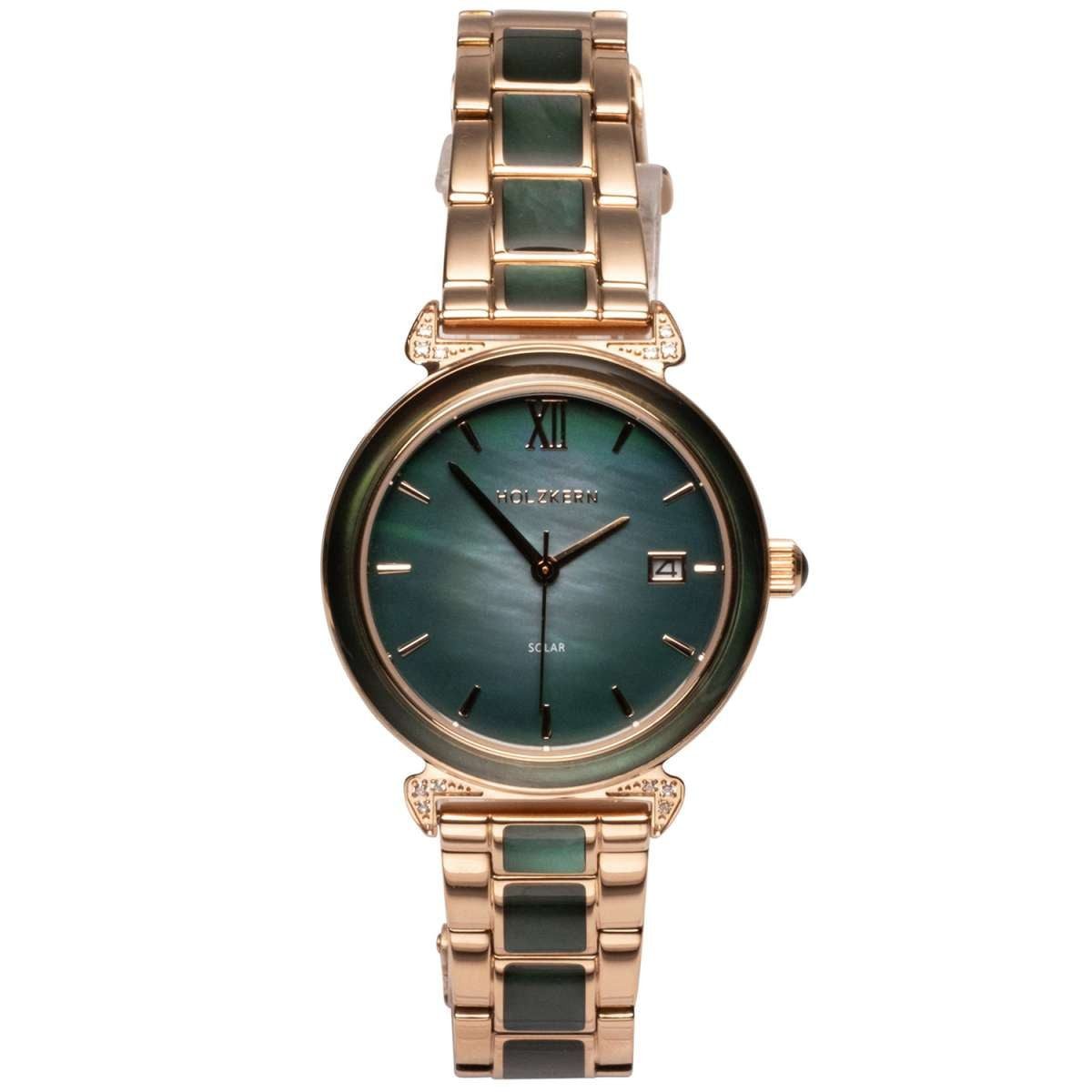 Holzkern Solaruhr 9010631019594, für Damen Sunglister Grünes Perlmutt/Roségoldfarben