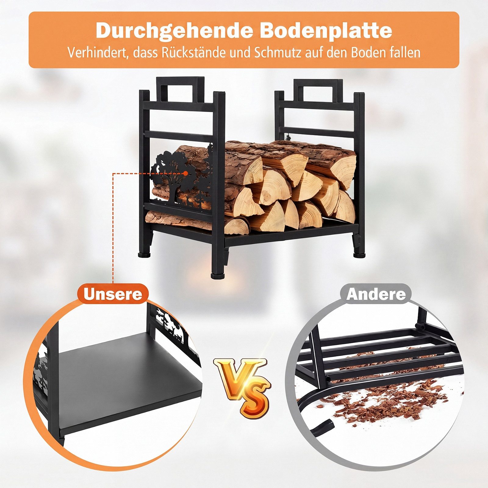 COSTWAY Kaminholzregal, BxTxH:33x45x44 cm, Mit U-Form, 4 verstellbaren Füßen & Tragegriffen