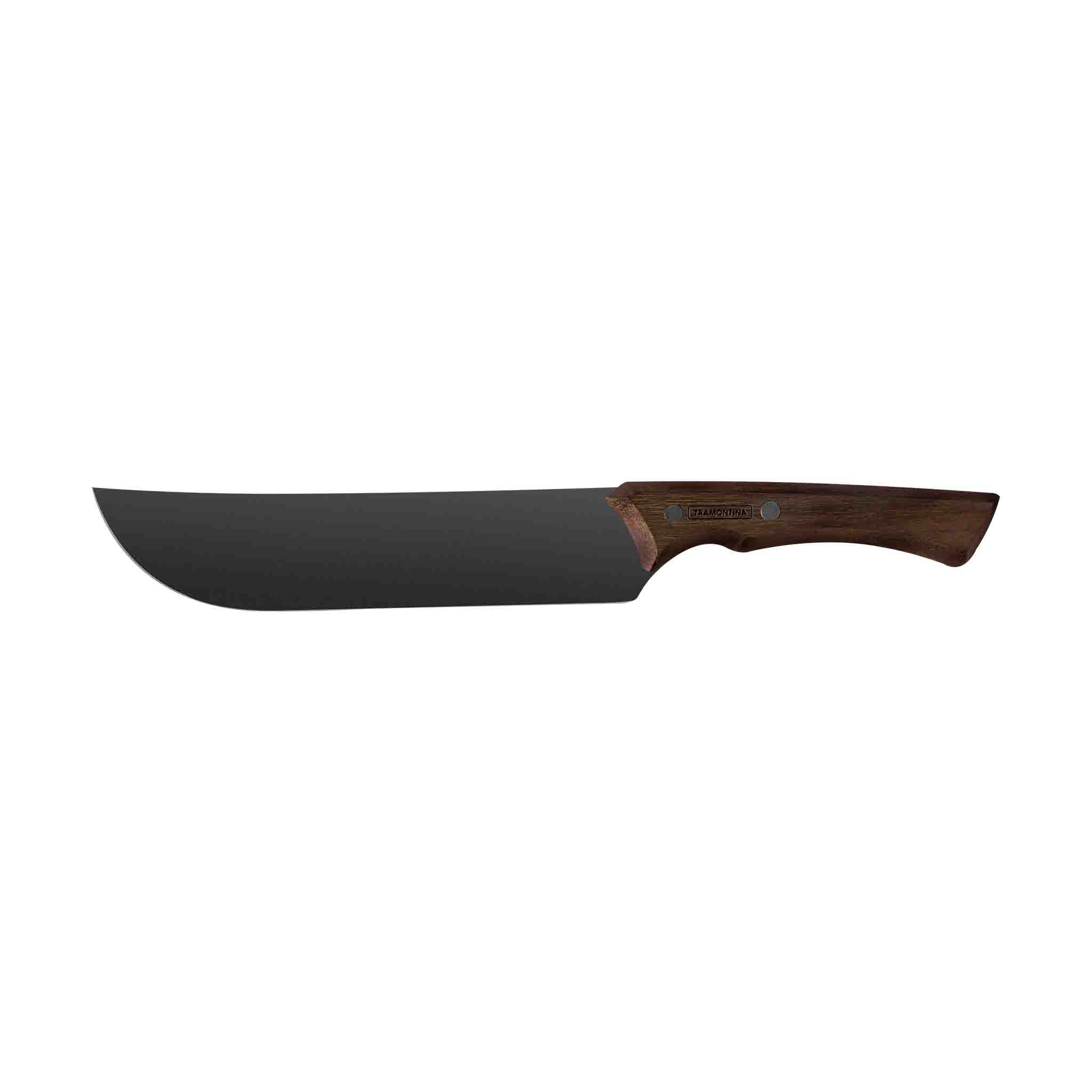 Tramontina Fleischmesser CHURRASCO BLACK - Kochmesser, Edelstahl, rostfrei, ergonomisch, dunkle Edelstahlklinge, Klinge 20 cm, FSC-zertifizierter Holzgriff