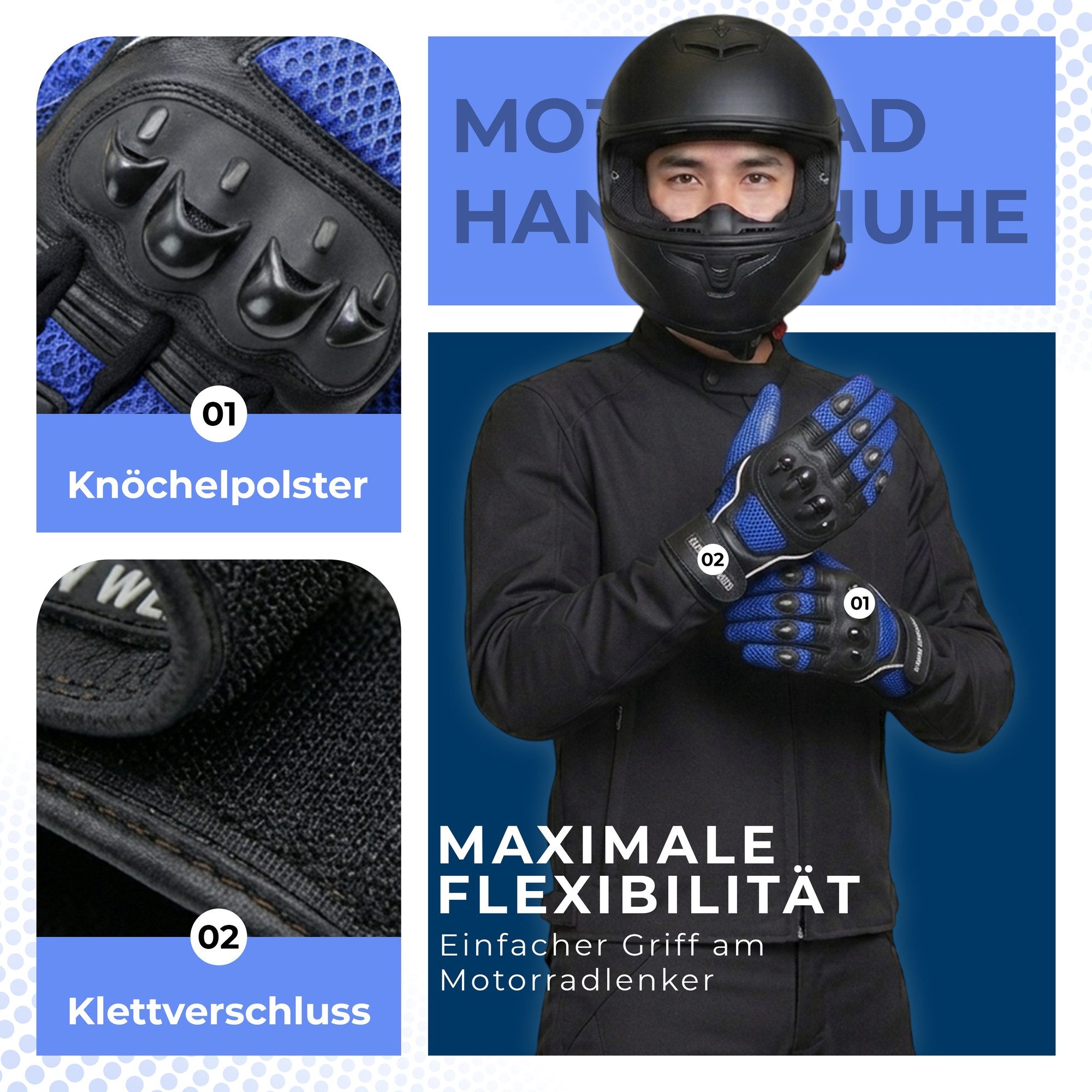German Wear Motorradhandschuhe GW400G-M9 Motocross Biker Handschuhe Leder- & Textilhandschuhe in 6 Farben