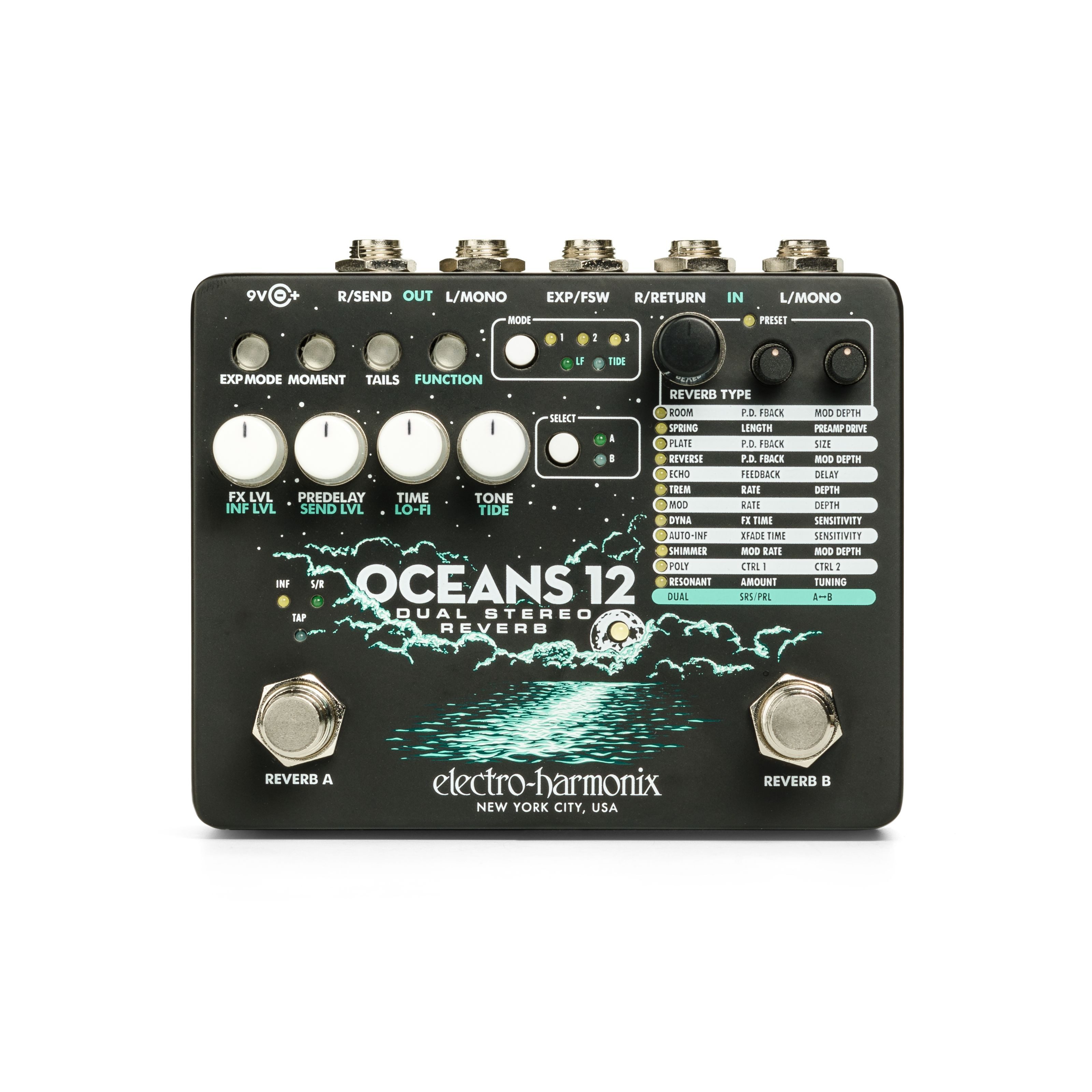 Electro Harmonix Musikinstrumentenpedal, (Effekte, Delays/Echos/Reverb), Oceans 12 - Effektgerät für Gitarren