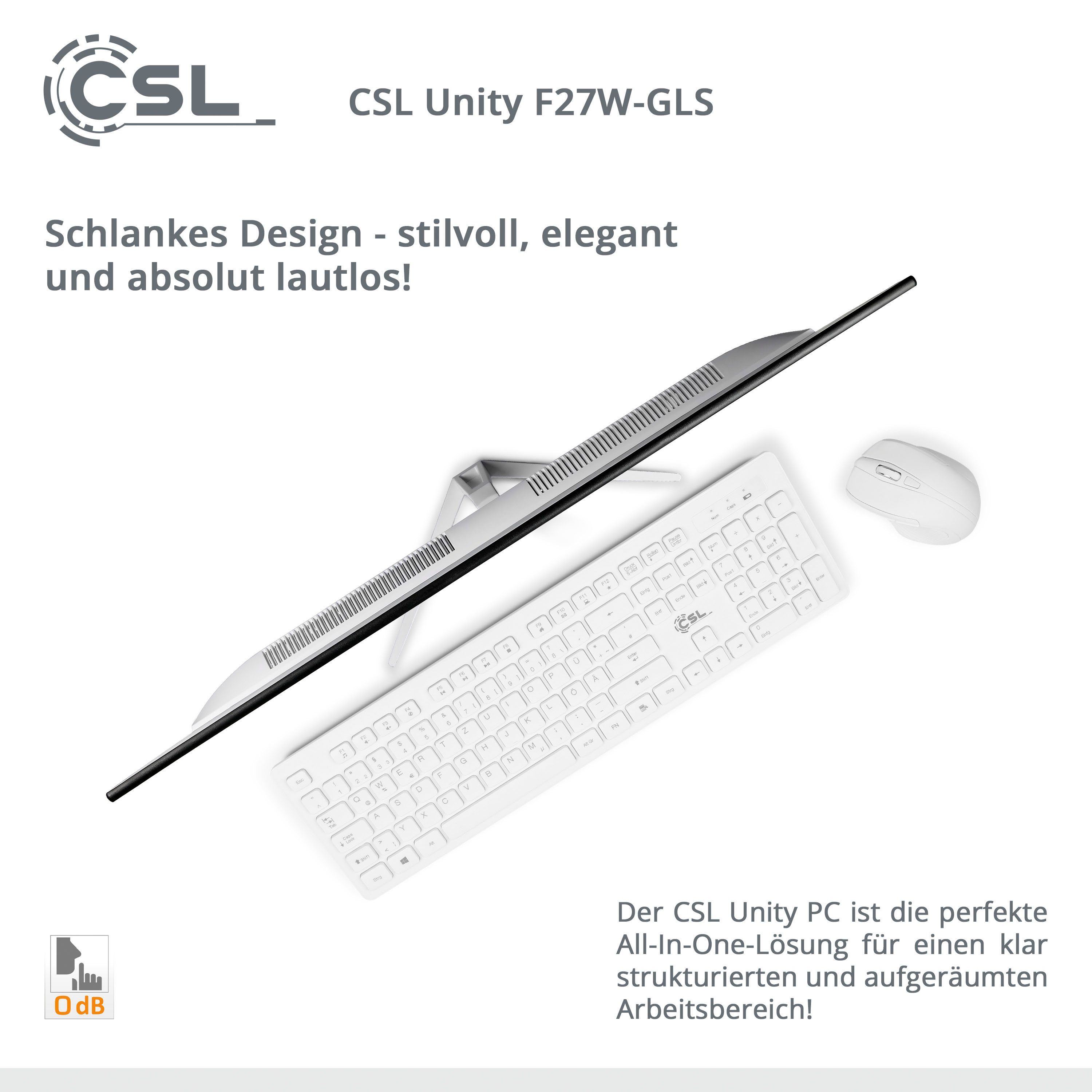 CSL Unity PC SSD, N4120, 128 Zoll, 11 All-in-One passiver (27 Intel® F27-GLS Win GB Celeron weiß 8 CPU-Kühler) GB RAM