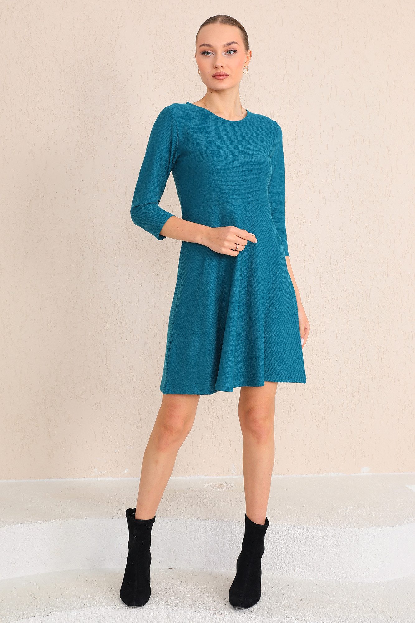 Bongual A-Linien-Kleid Casual Midikleid 3/4-Ärmel, mit Rippstruktur günstig online kaufen