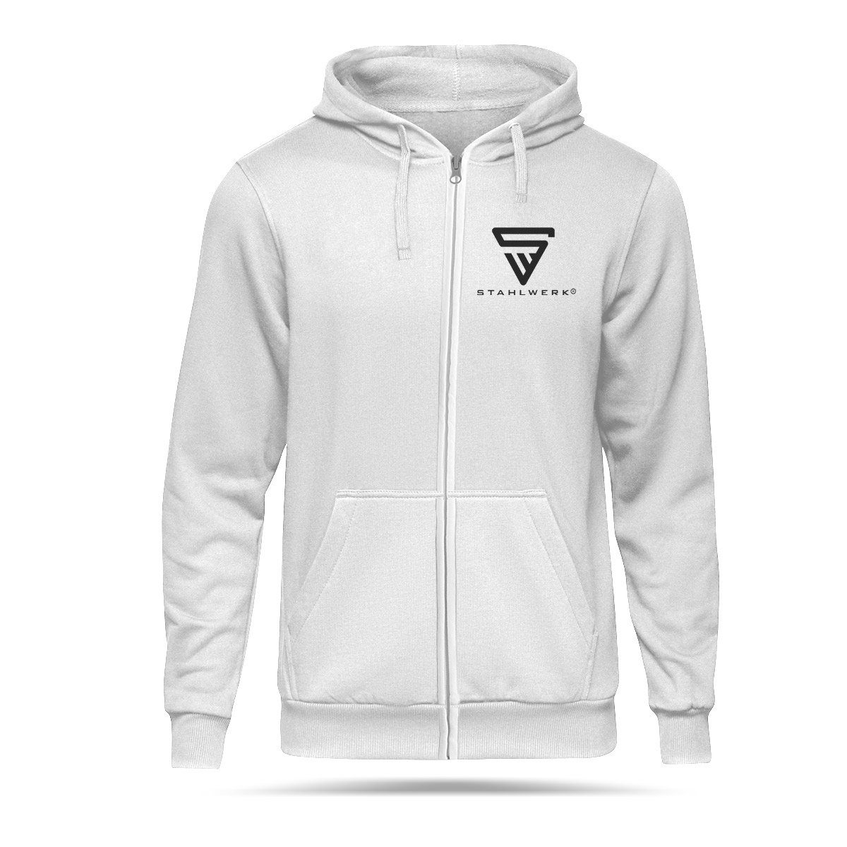 mit STAHLWERK Kapuzensweatjacke Weiß Sweatjacke / Kapuzenpulli Reißverschluss 1-tlg) in mit Kapuzenpullover / (Packung, Hoodie Logoprint, M / Größe