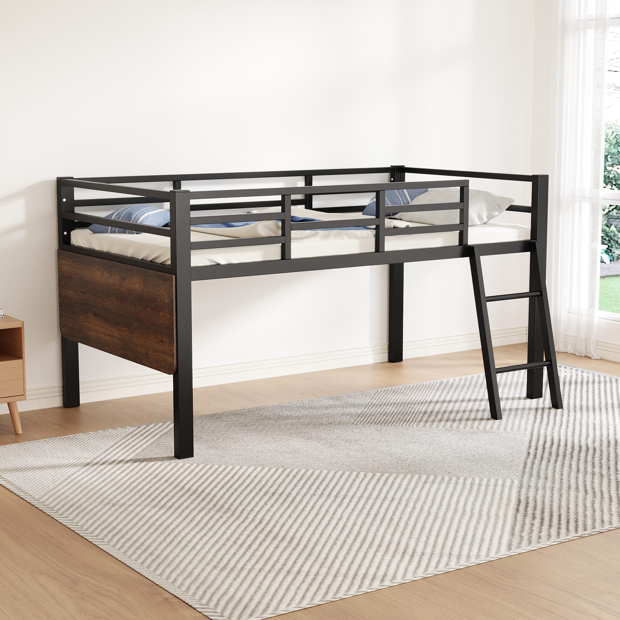 HAUSS SPOLE Kinderbett 90x200cm mit Schreibtisch, Ferngesteuertes LED-Licht günstig online kaufen