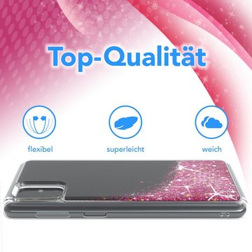 EAZY CASE Handyhülle Liquid Glittery Case für Samsung Galaxy M51 6,7 Zoll, Glitzerhülle Shiny Slimcover stoßfest Durchsichtig Bumper Case Pink