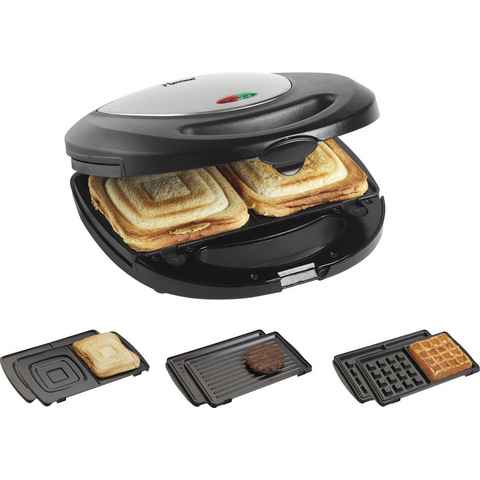 bestron Kontaktgrill ASM8010 3-in-1 Gerät, Sandwichmaker, Waffeleisen, 760 W, antihaftbeschichtet, Schwarz