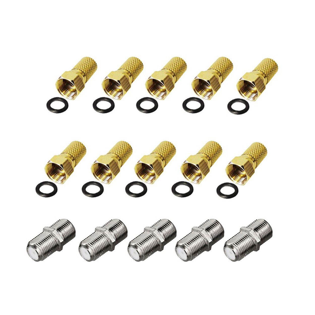 10x F-Stecker 5x F-Verbinder Set 7,5 mm mit Gummidichtring SAT-Kabel
