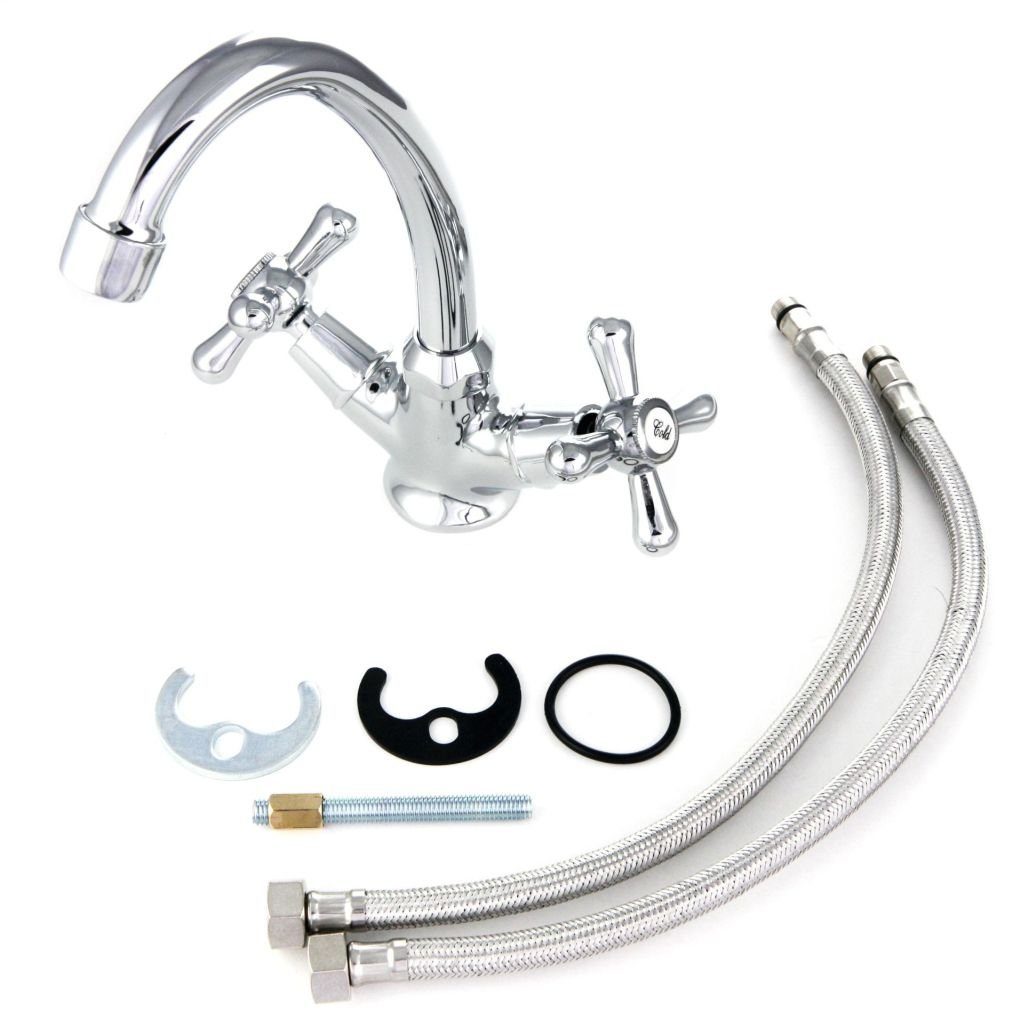 Hydroland Waschtischarmatur Retro Zweigriff Waschbeckenarmatur, Bad Wasserhahn Nostalgie-Design, B203