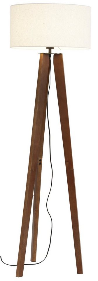 Home affaire Stehlampe Davos, ohne Leuchtmittel, mass. Holz, Dreibein,  Leinenschirm / Stoff - Schirm Ø 45 cm, H 149 cm