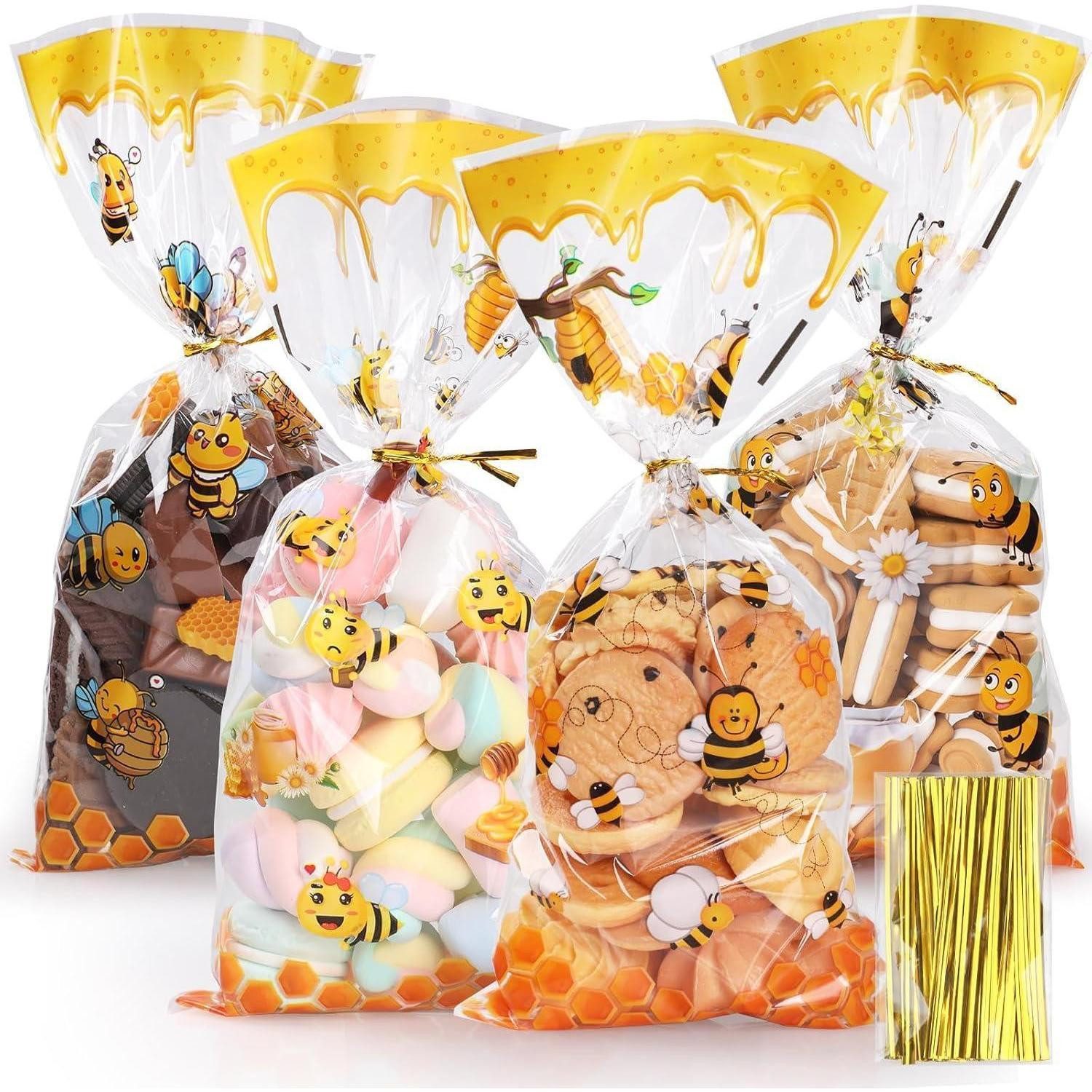 LuxusKollektion Geschenkfolie Zellophantüten 100 Stück 27x12,5cm Transparent Süßigkeiten Biene