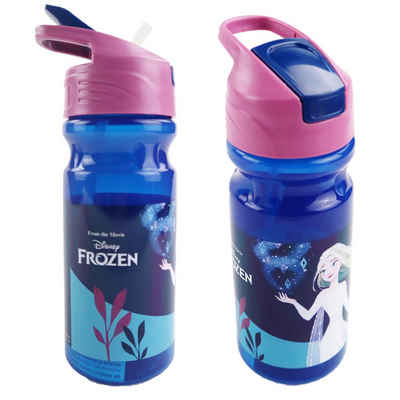 Disney Trinkflasche Disney Die Eiskönigin Wasserflasche Flasche 500 ml Griff Strohhalm
