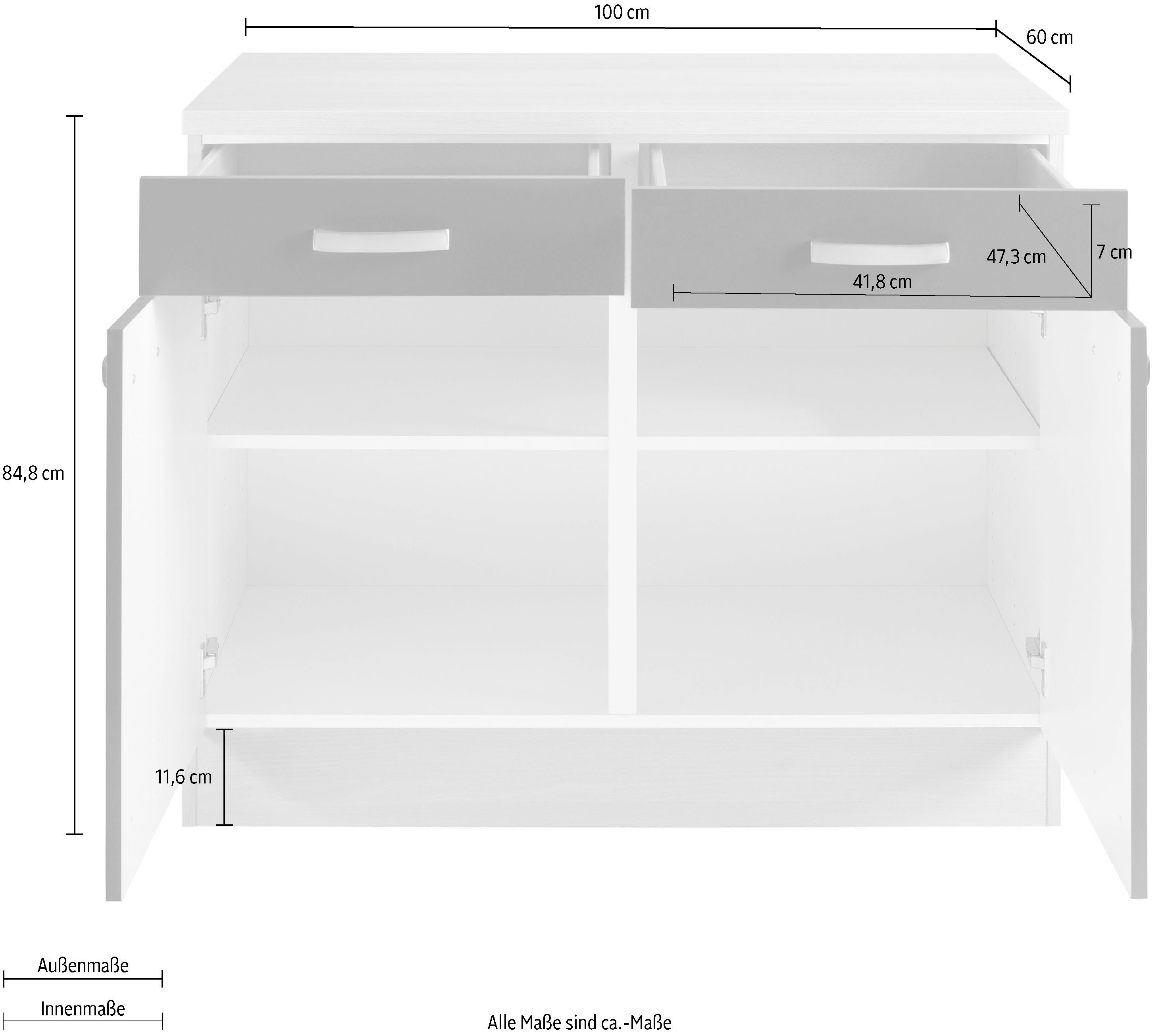 anthrazit OPTIFIT 100 cm Unterschrank mit Faro, Breite Metallgriffen,