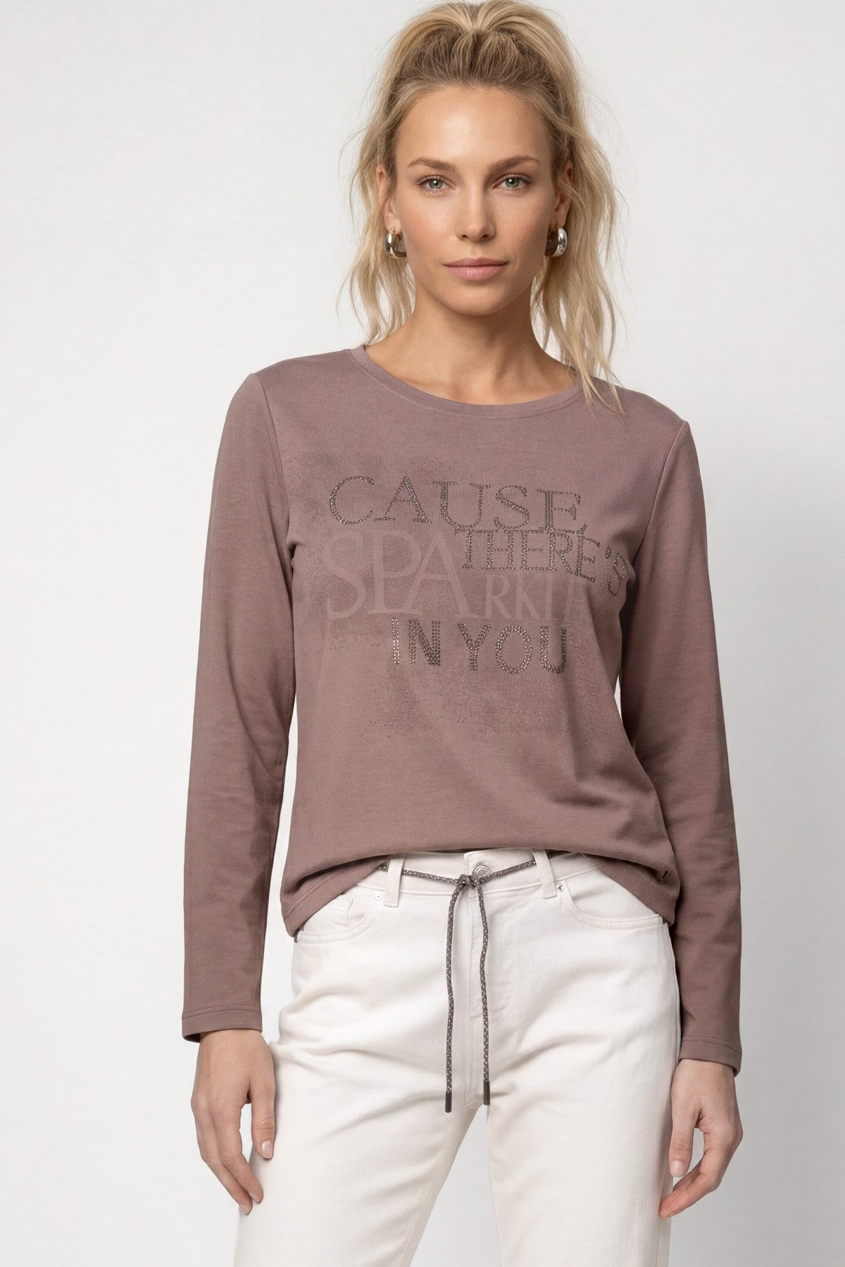 Monari Sweatshirt Sweatshirt Schmuck Schrift Regular fit mit Rundhalsausschnitt