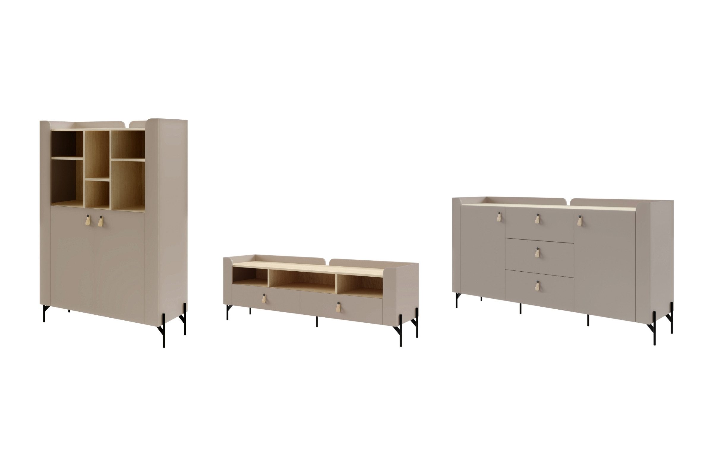 Deine Möbel 24 Wohnzimmer-Set SOVI A Wohnwand, 3-teilig, mit TV-Lowboard, Kommode und Regal, (Set, 3-St., SOVI - Kollektion), skandinavisches Design