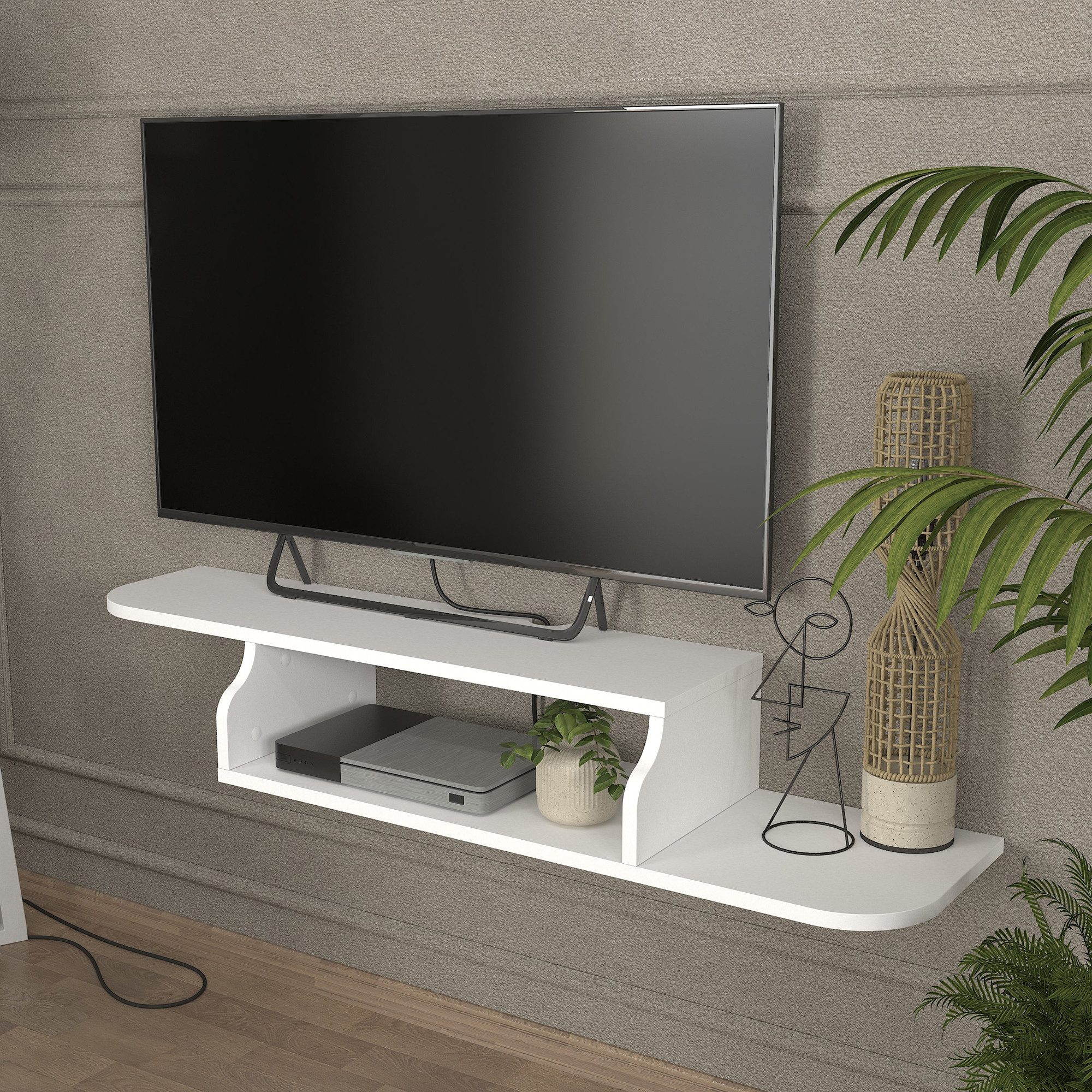 en.casa TV-Regal, hängend »Kershaby« 120 x 30 x 19 cm Weiß