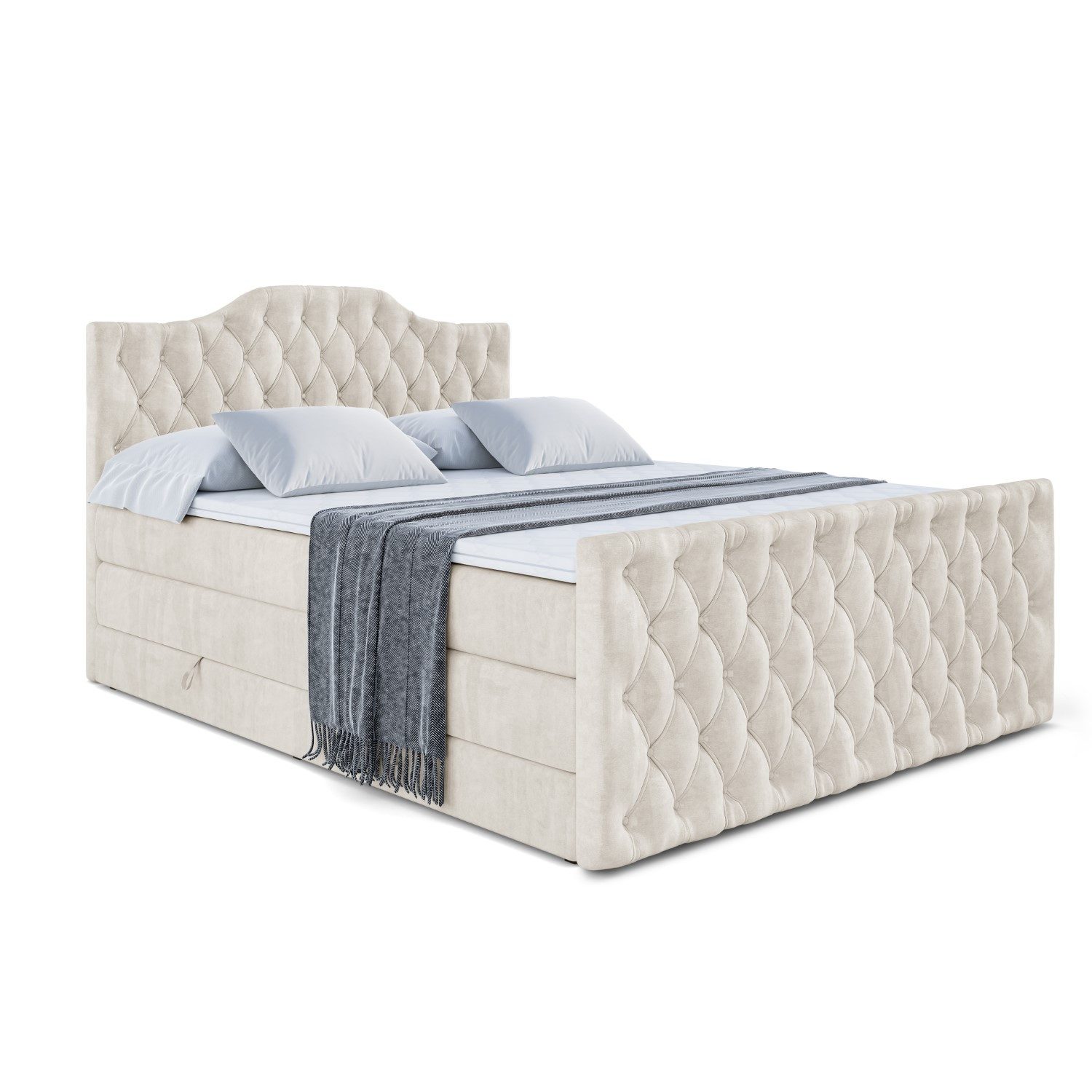 ALTDECOR Boxspringbett VILA-1-Z KING (Multipocket-Matratze H4, H3 Matratze Bonellfederung, Topper, Kopfteil), Doppelbett mit Fußteil