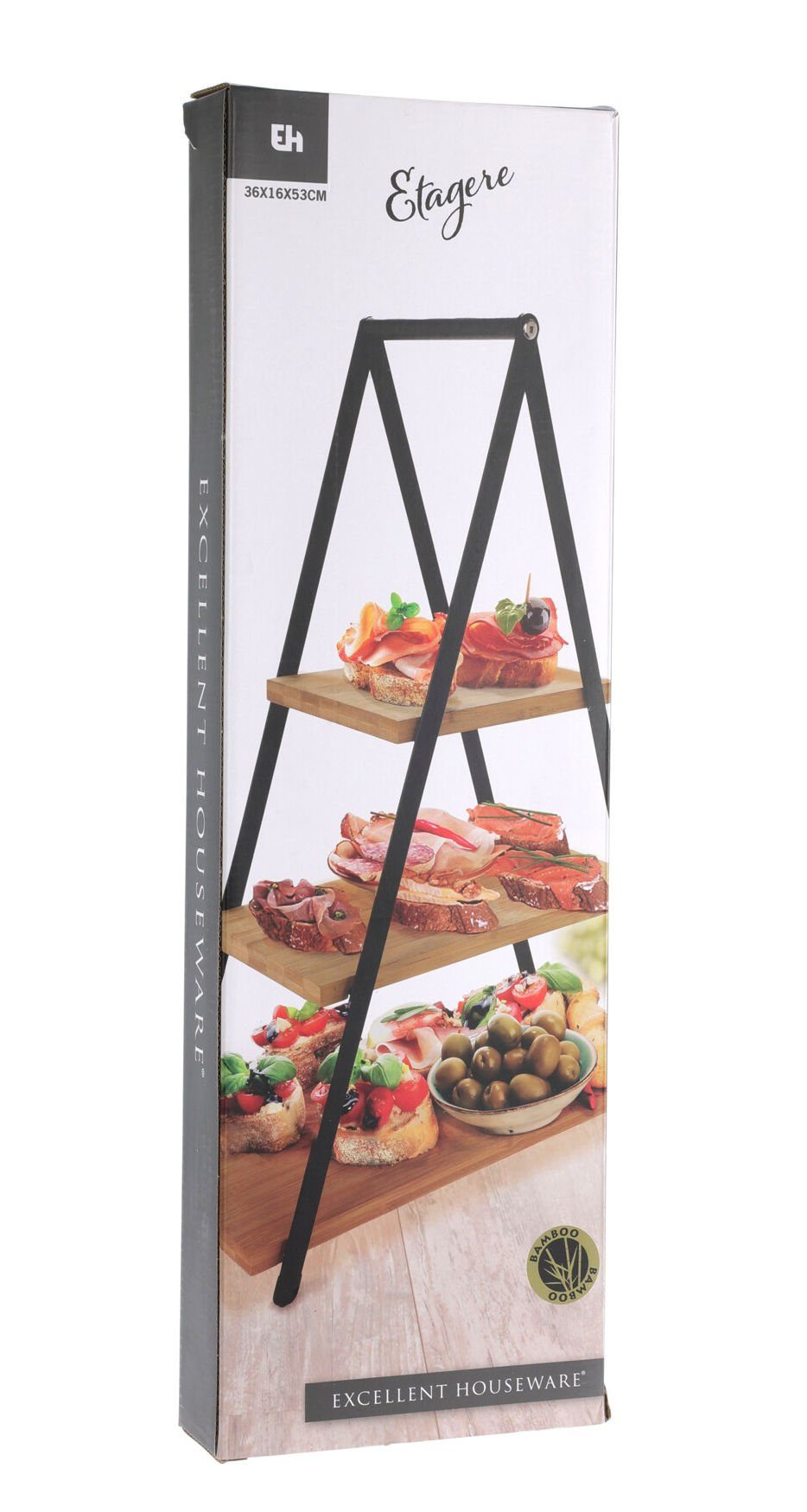 Spetebo Etagere XXL Servier Etagere mit 3 Etagen - 53 x 36 cm, Metall, Holz, (Stück, 1-tlg., Servierständer), Servierständer aus Bambus Holz mit Metall Gestell