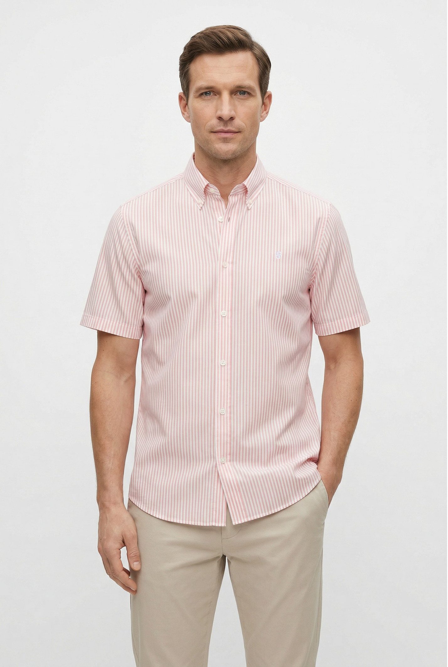 BOSS Kurzarmhemd Button-down-Kragen Regular Fit, Baumwollmix