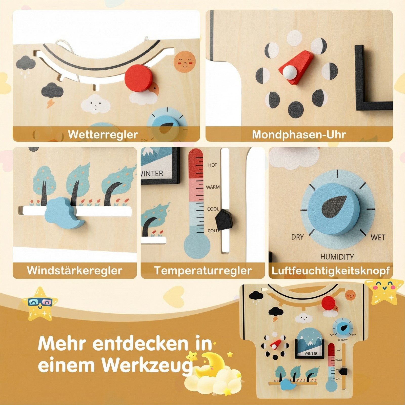 COSTWAY Lernspielzeug, Kindermonatskalender, Montessori Holzspielzeug