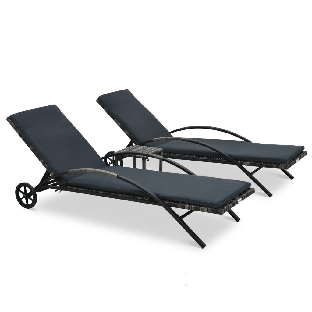 vidaXL Gartenliege Sonnenliegen mit Tisch Poly Rattan Anthrazit, 1 St.