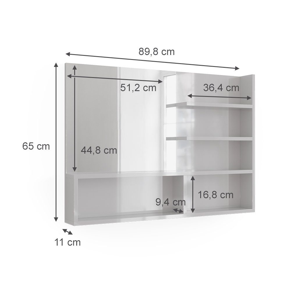 Vicco Badspiegel Spiegelregal 89,8 cm x 65 Hochglanz cm Weiß