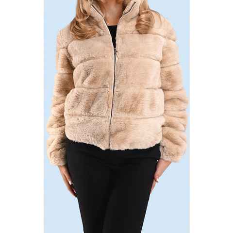 Antonio Cavosi Winterjacke hochwertige Web-Pelz Jacke in beige mit Reißverschluss