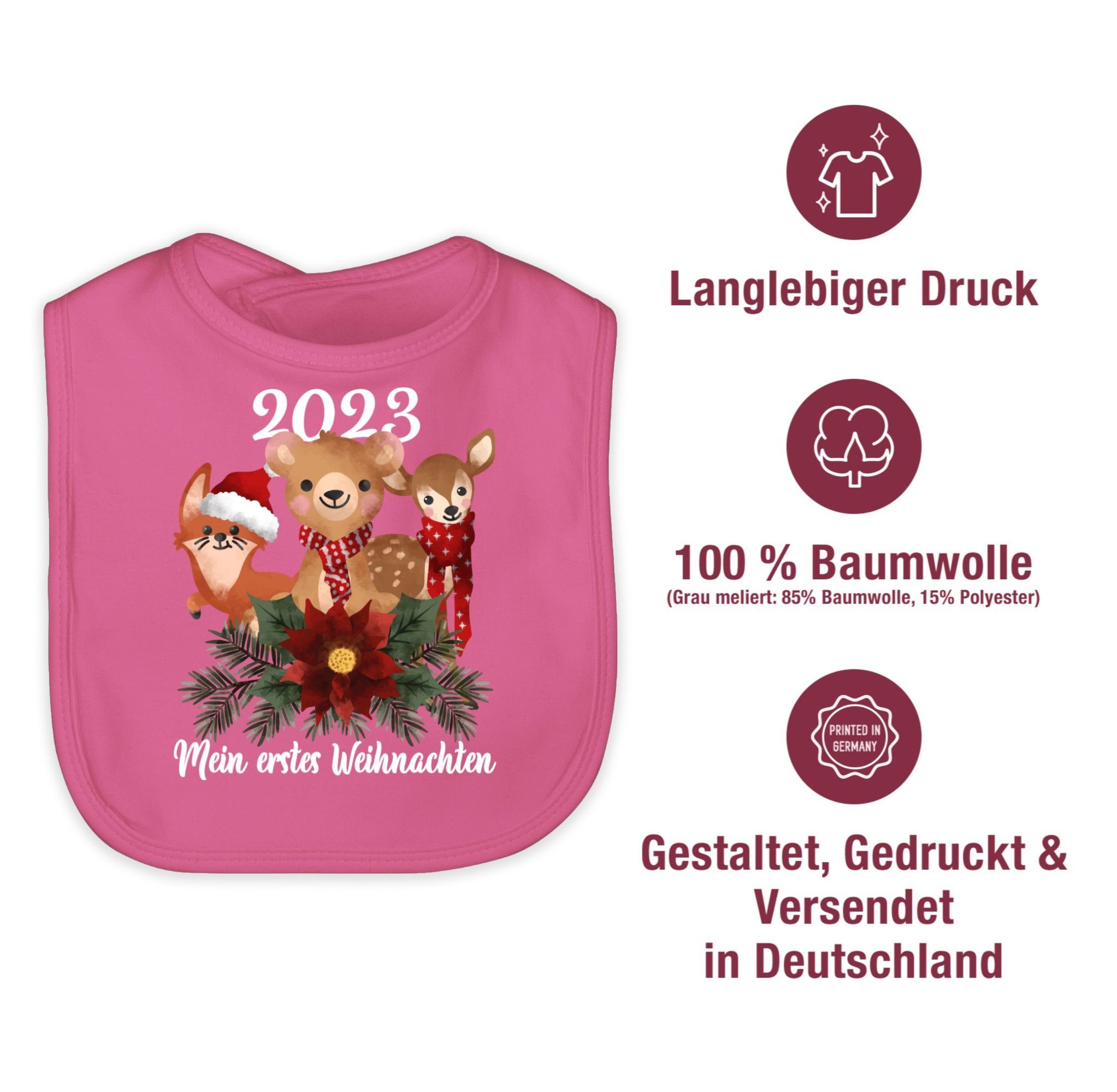 süßen Weihnachten Baby Weihnachten Shirtracer 2 Tieren 2023 Kleidung erstes Lätzchen - weiß, Pink mit Mein